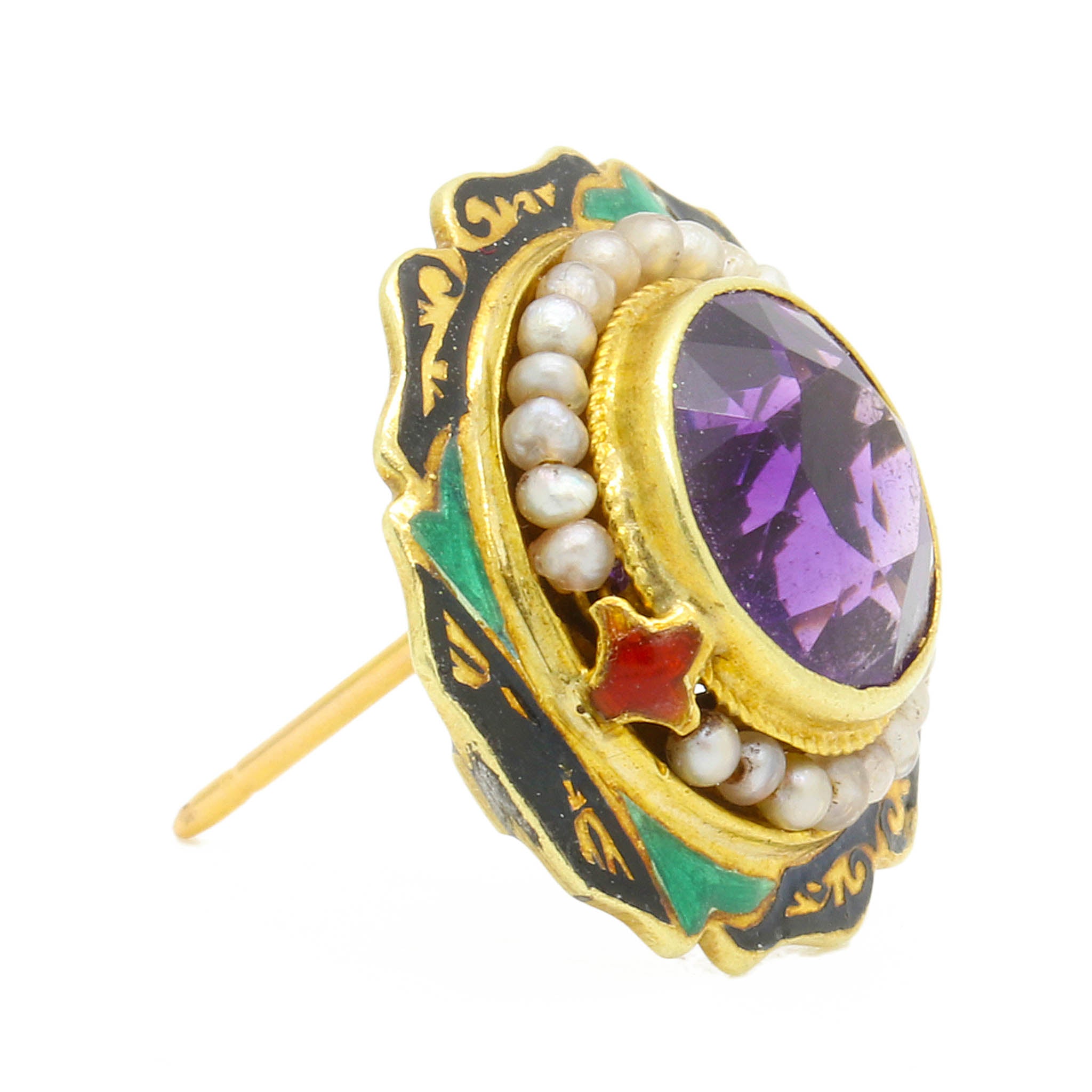 Enamel Amethyst With Seed Pearl Earrings