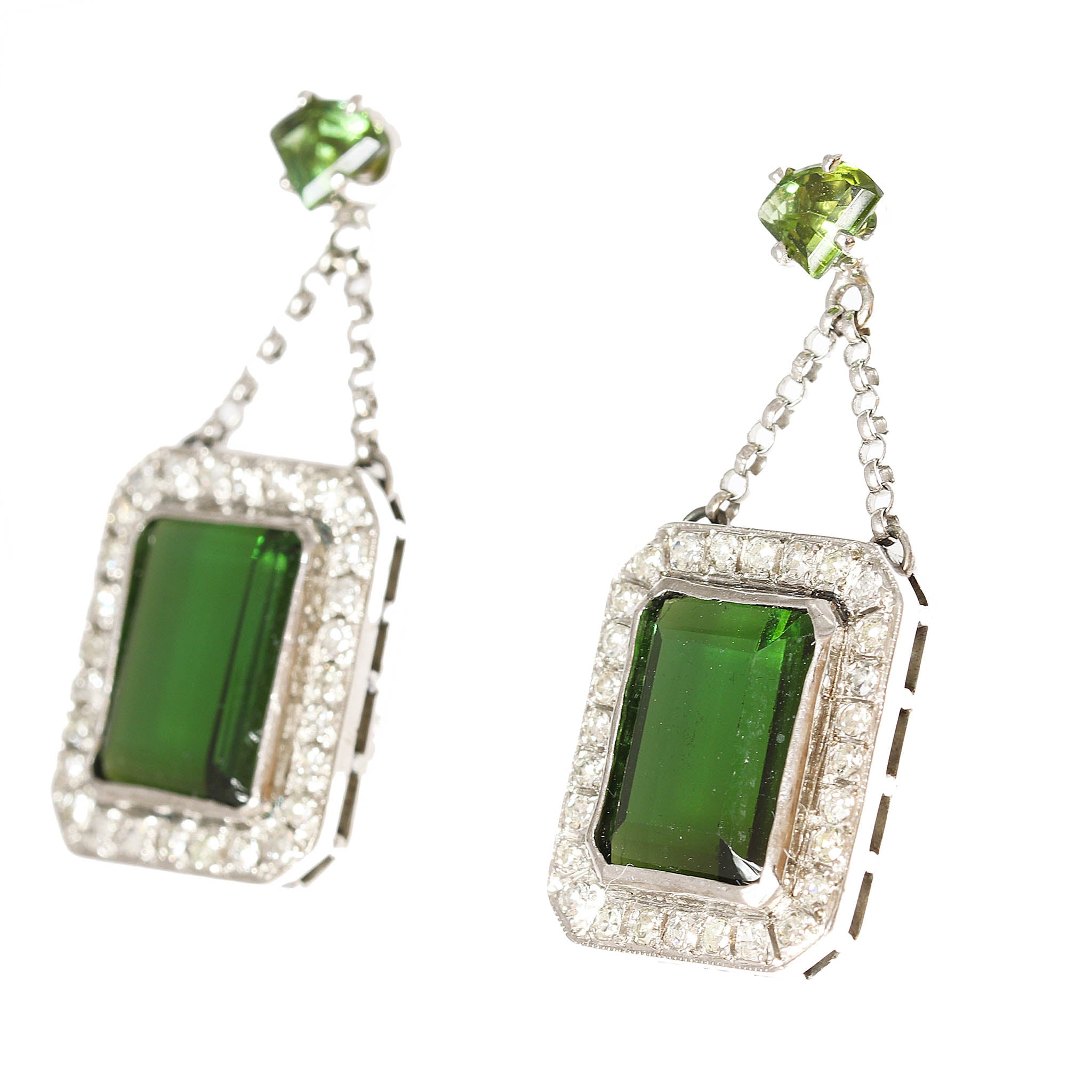 Green Tourmaline & Diamond Chandelier Earrings