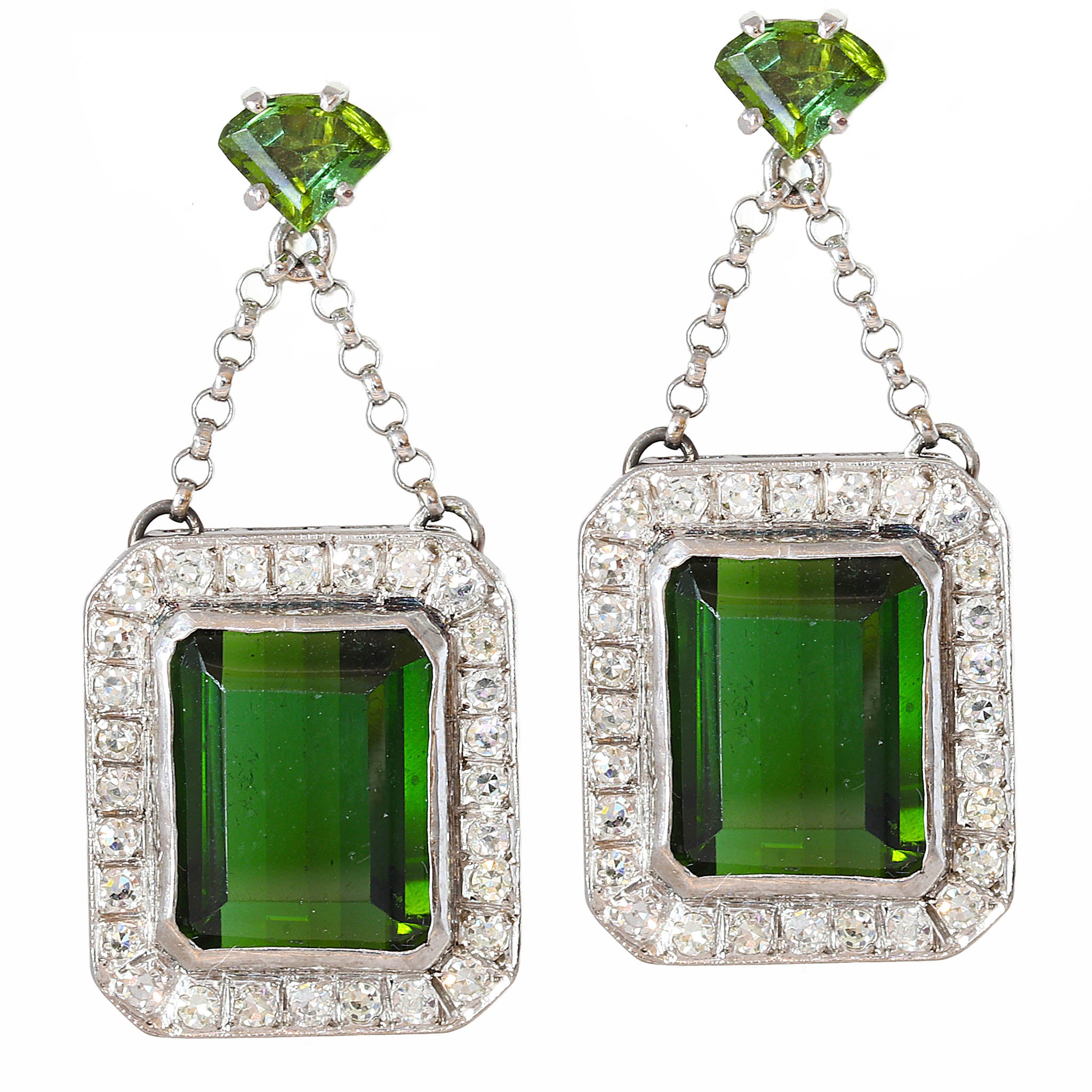 Green Tourmaline & Diamond Chandelier Earrings