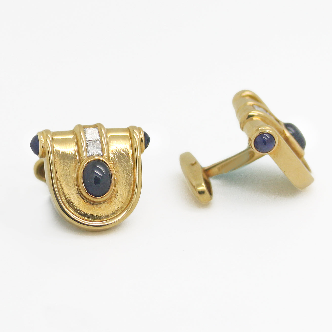 sapphire and diamond cuff links in gold
