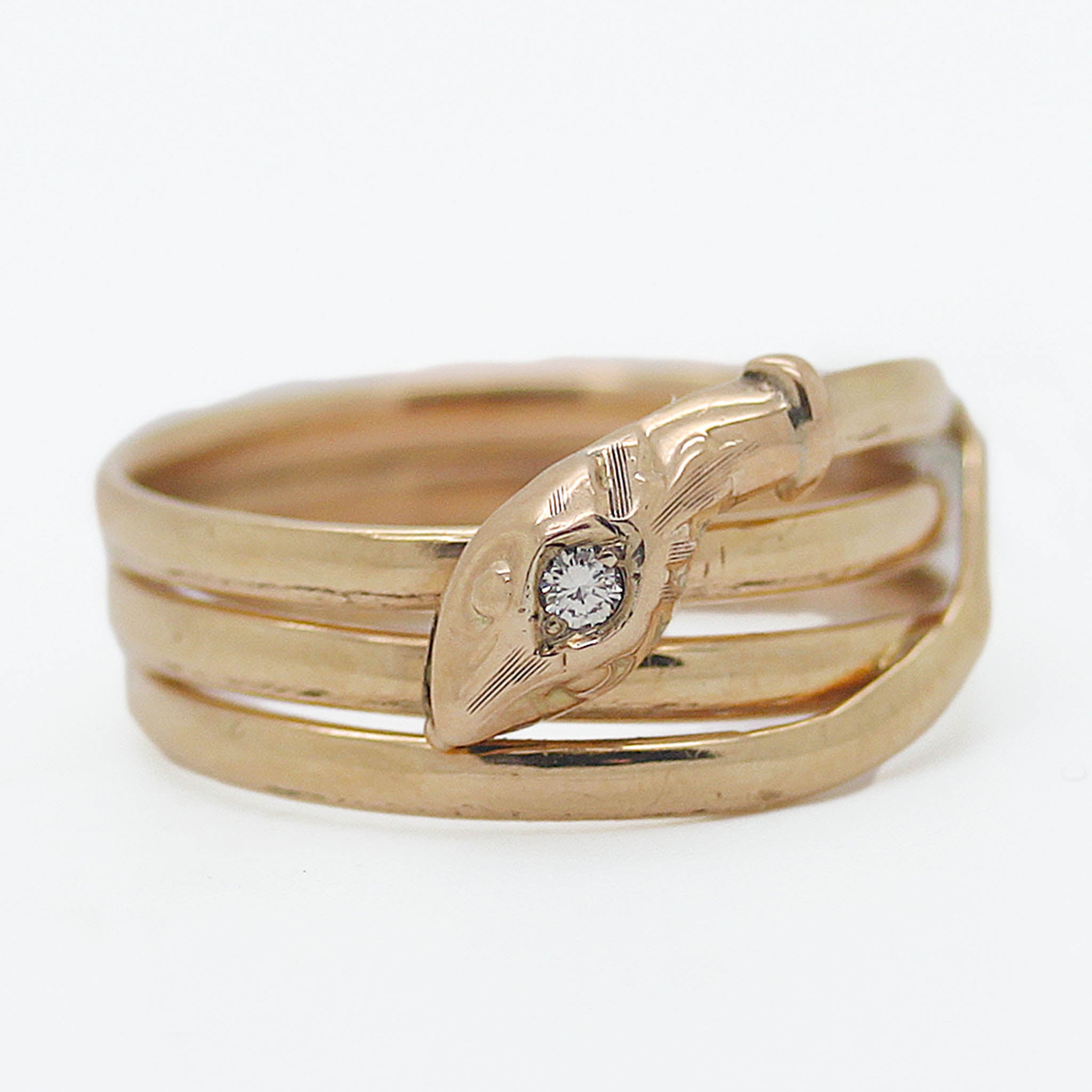 Coiled Snake Ring with Diamond Head