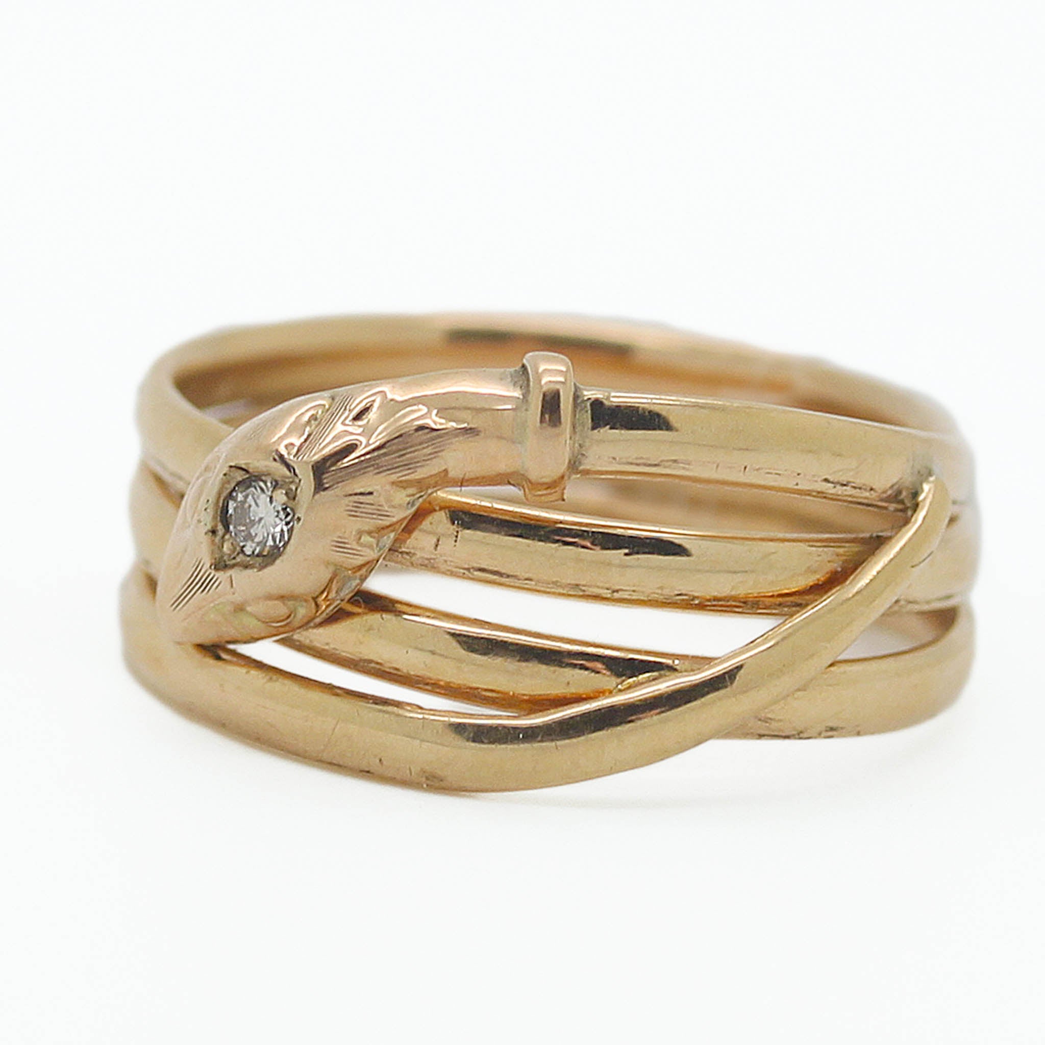 Coiled Snake Ring with Diamond Head