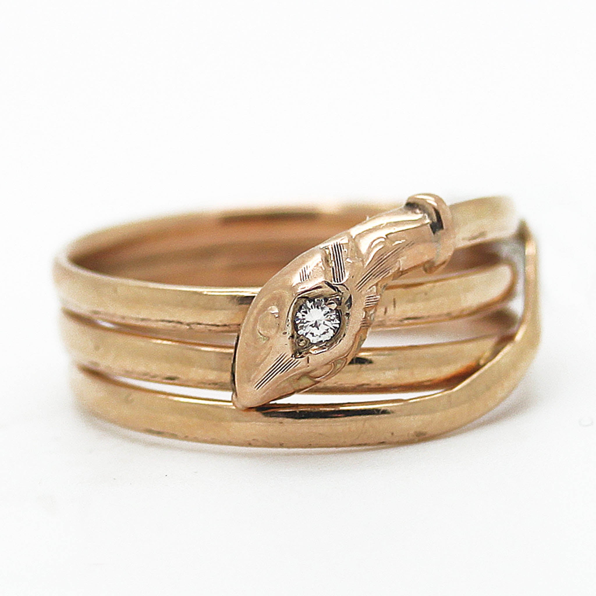 Coiled Snake Ring with Diamond Head