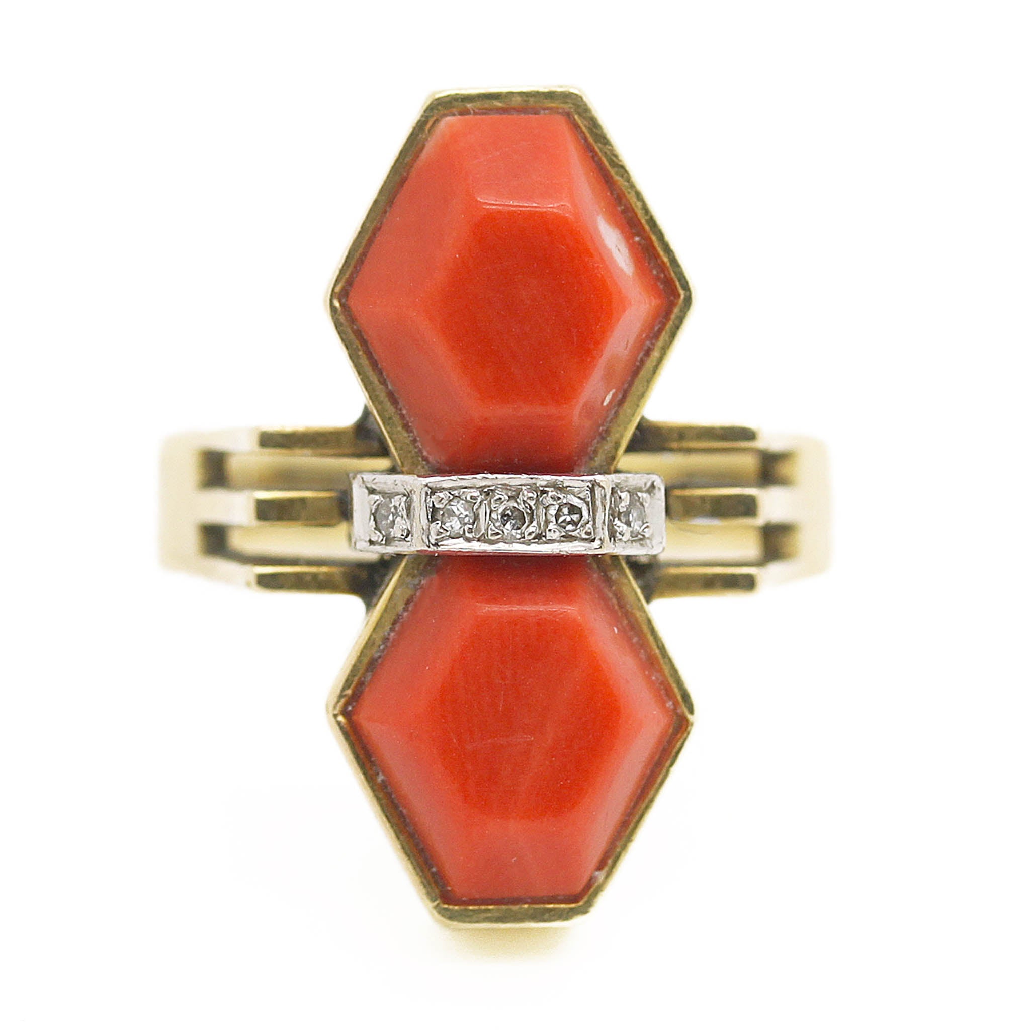 Mid-Century Coral & Diamond Ring