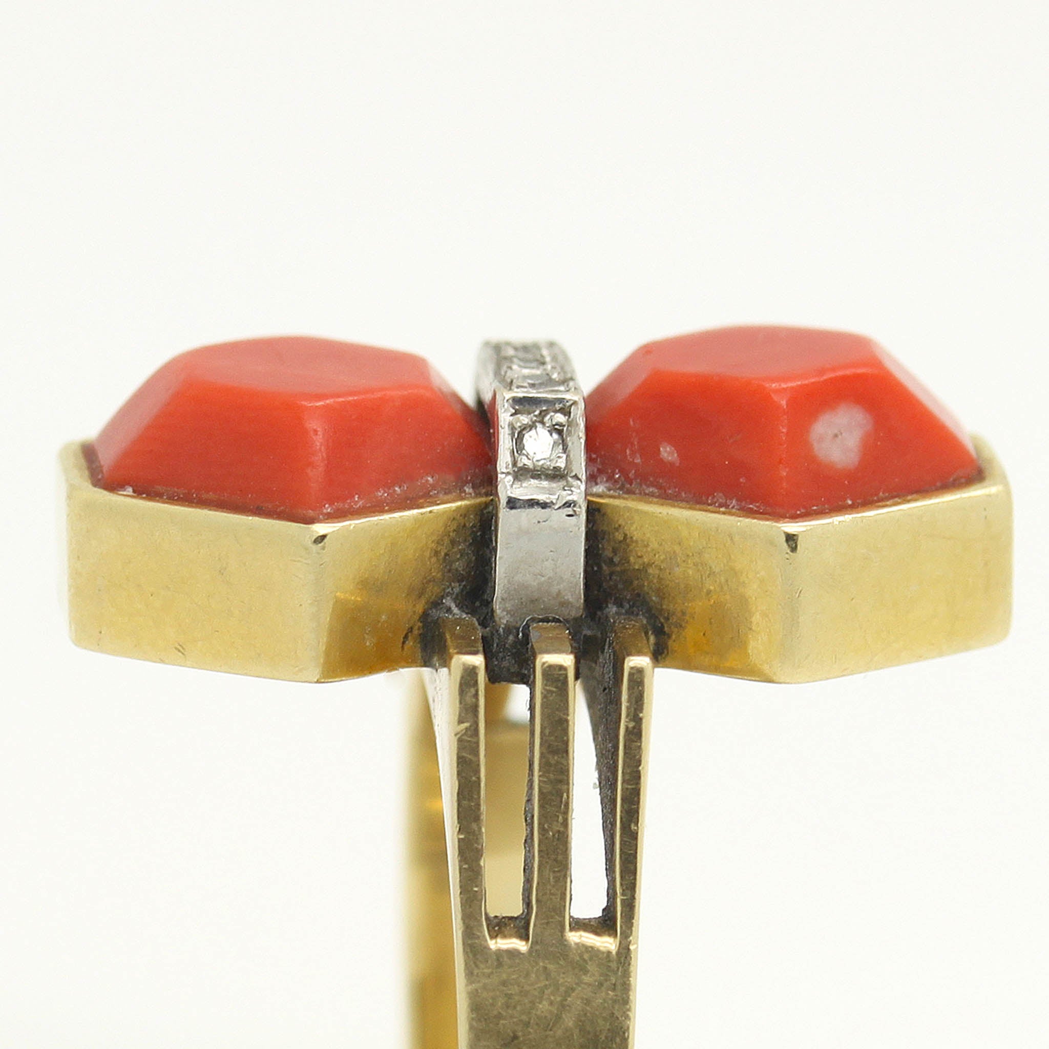 Mid-Century Coral & Diamond Ring
