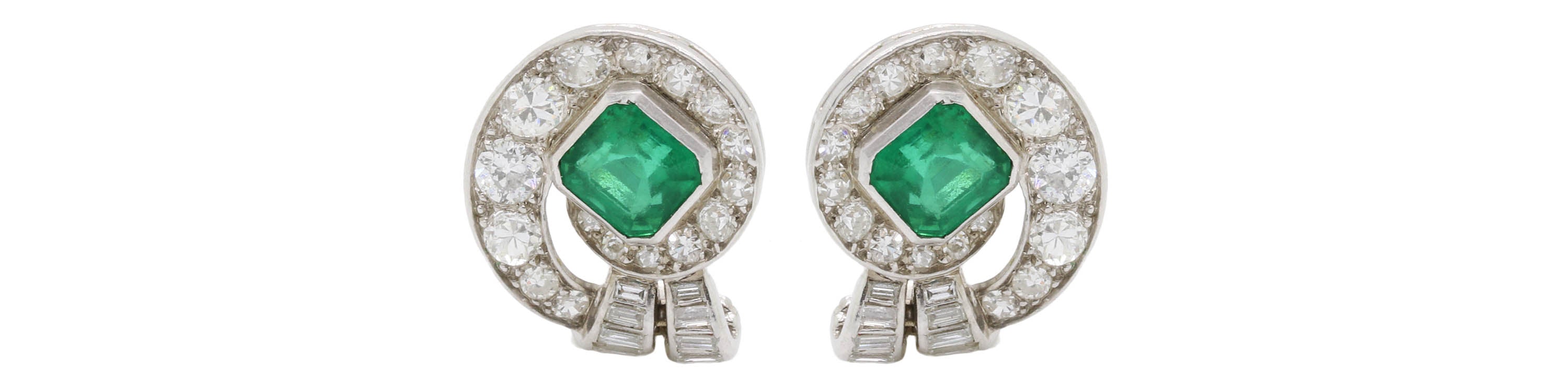 Emerald and diamond antique earrings