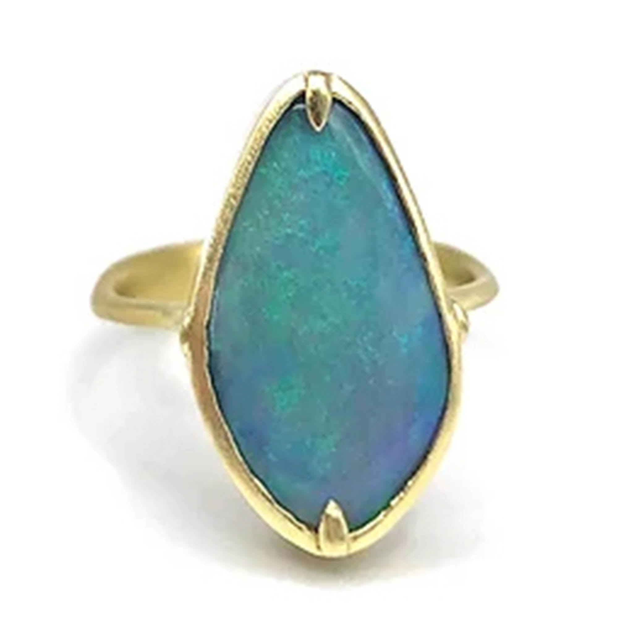 Teal Lozenge Opal Bezel Set Ring