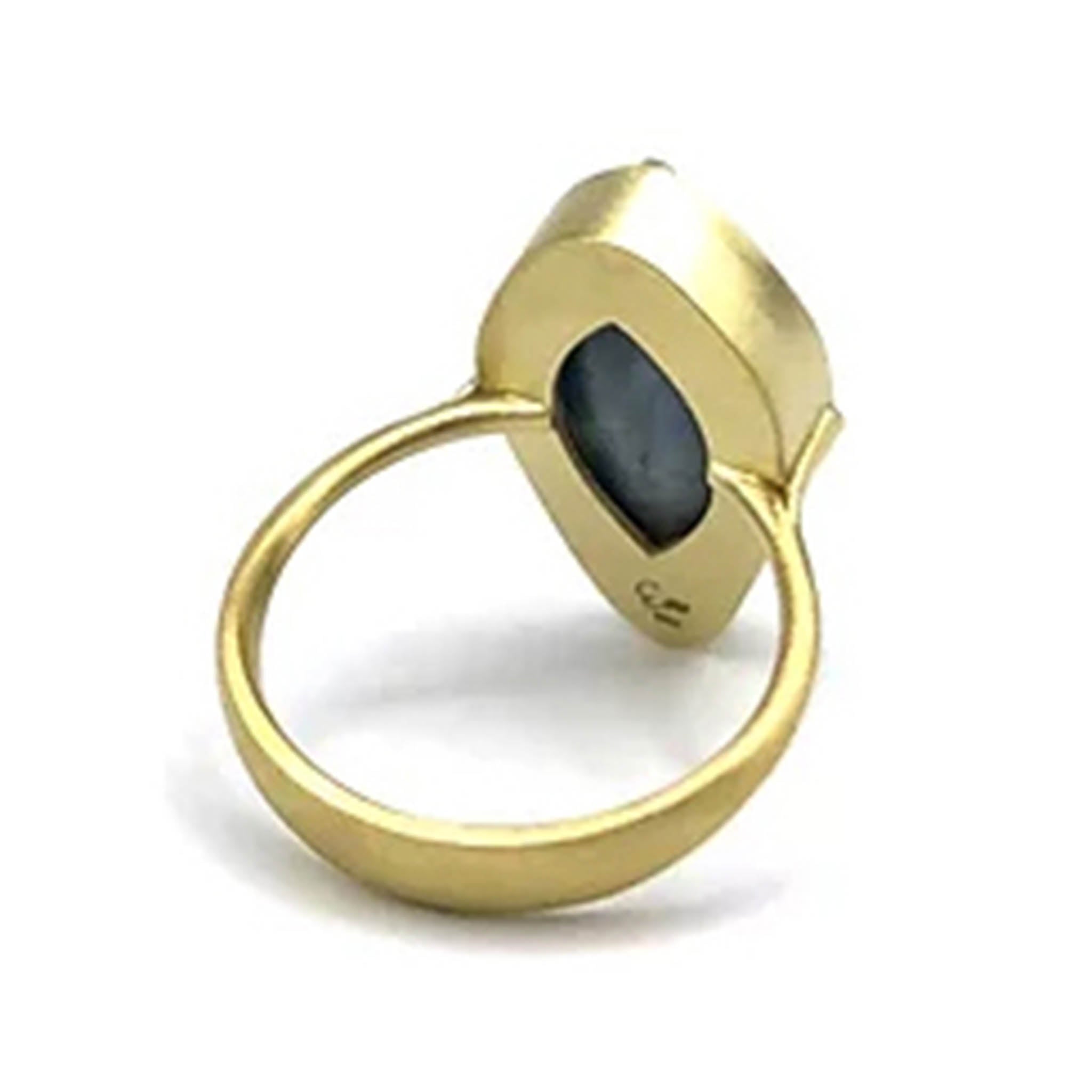 Teal Lozenge Opal Bezel Set Ring