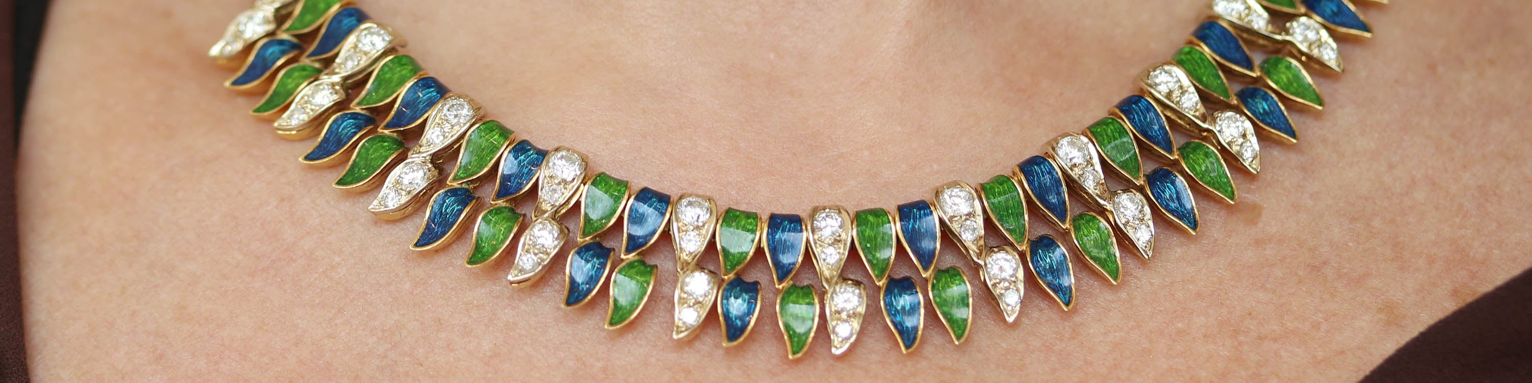 Diamond enamel gold collar necklace