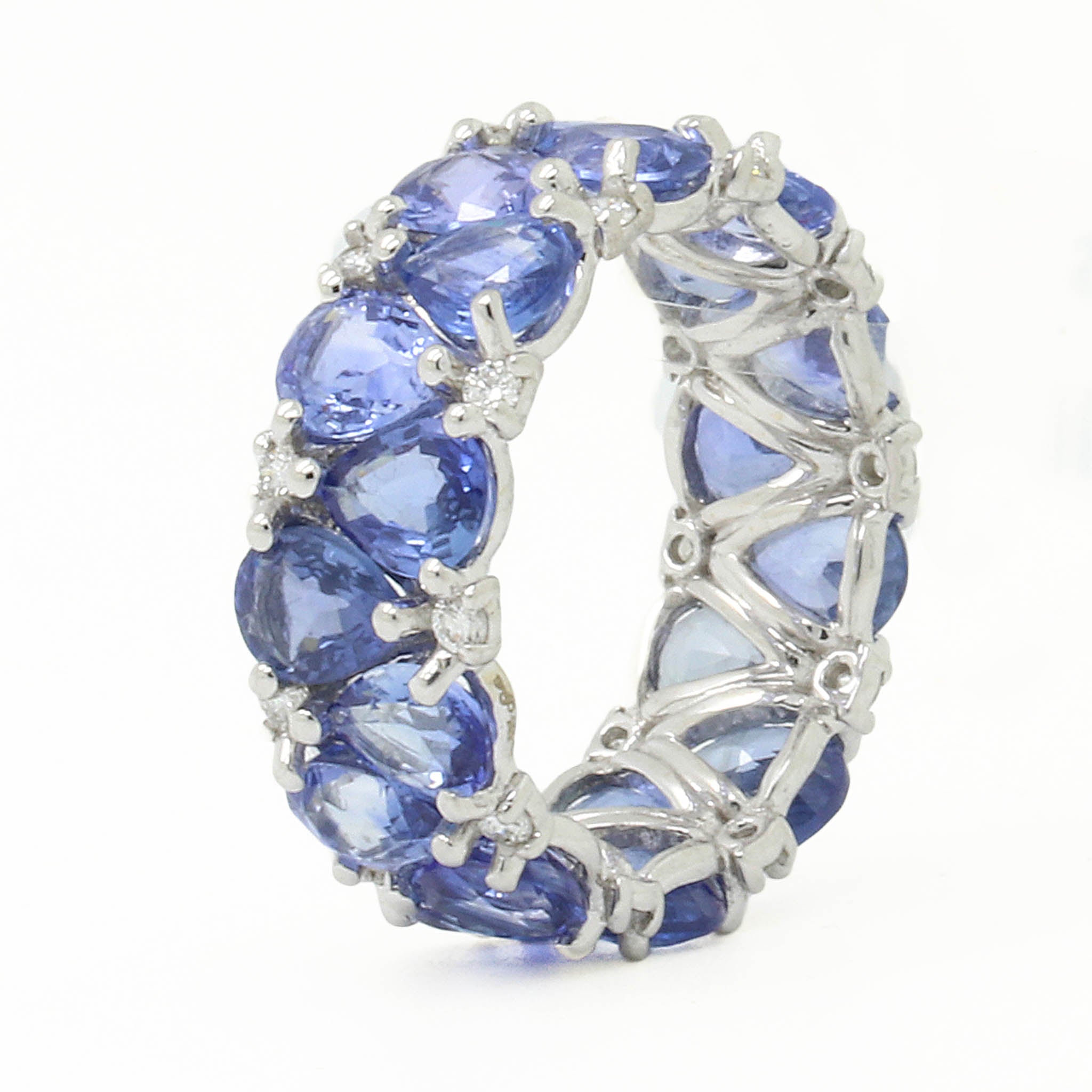 Pear Shaped Blue Sapphire & Diamond Eternity Band