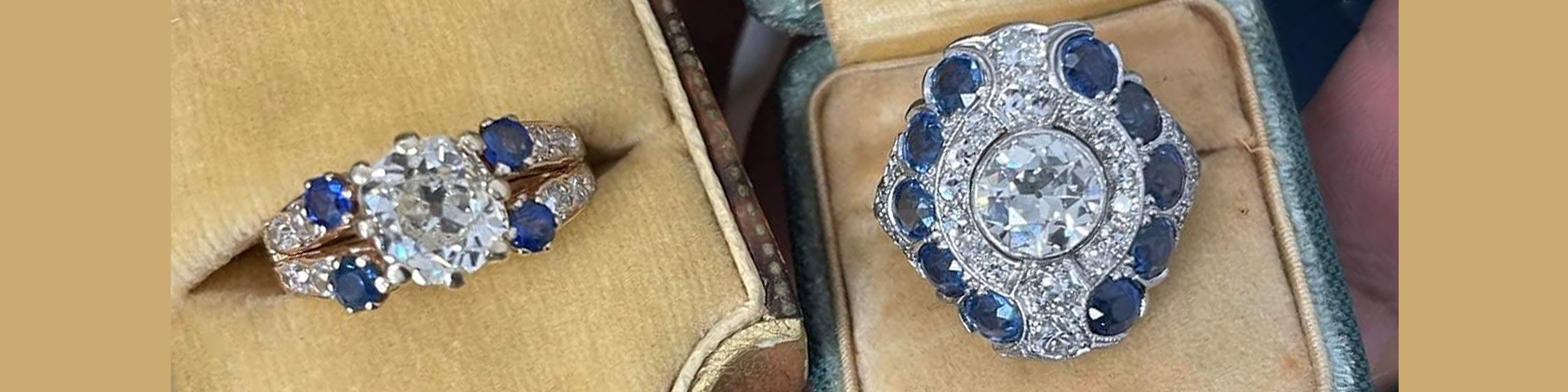 Sapphire and diamond antique estate cocktail rings