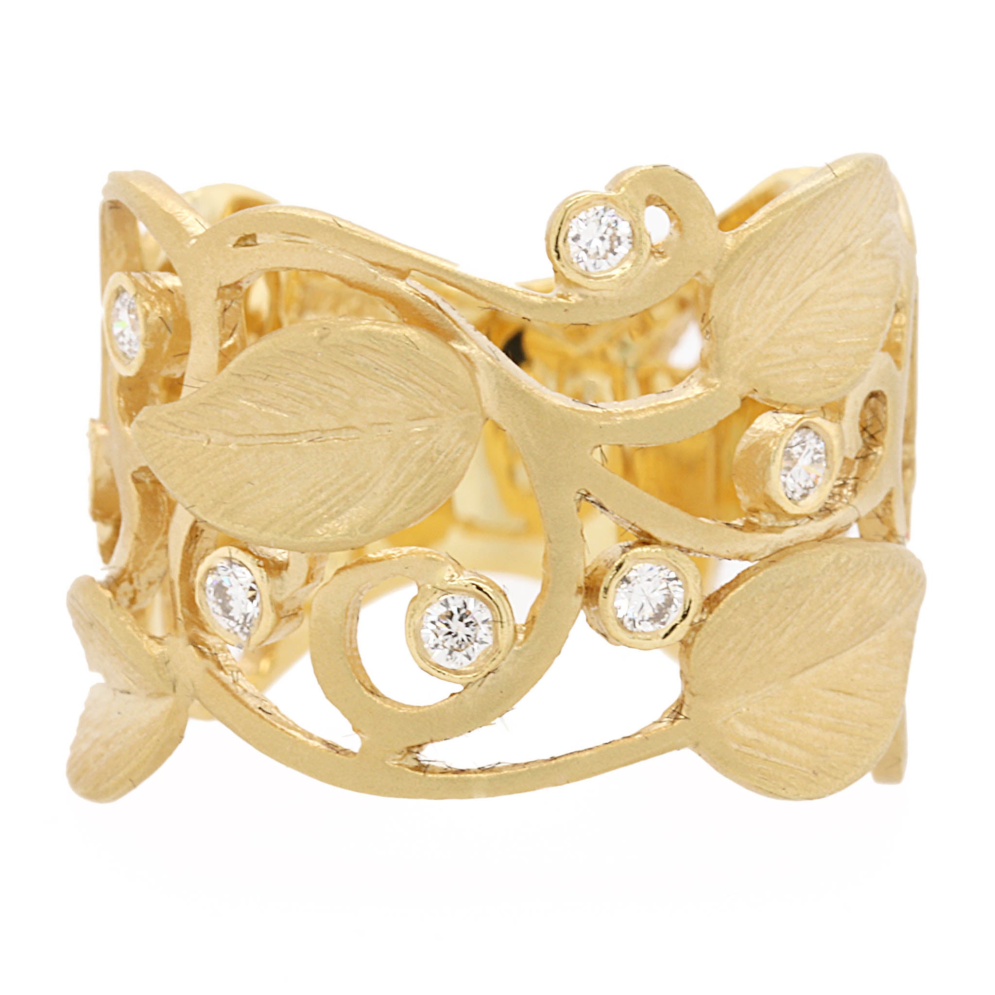 Diamond & Gold Leaf Motif Ring