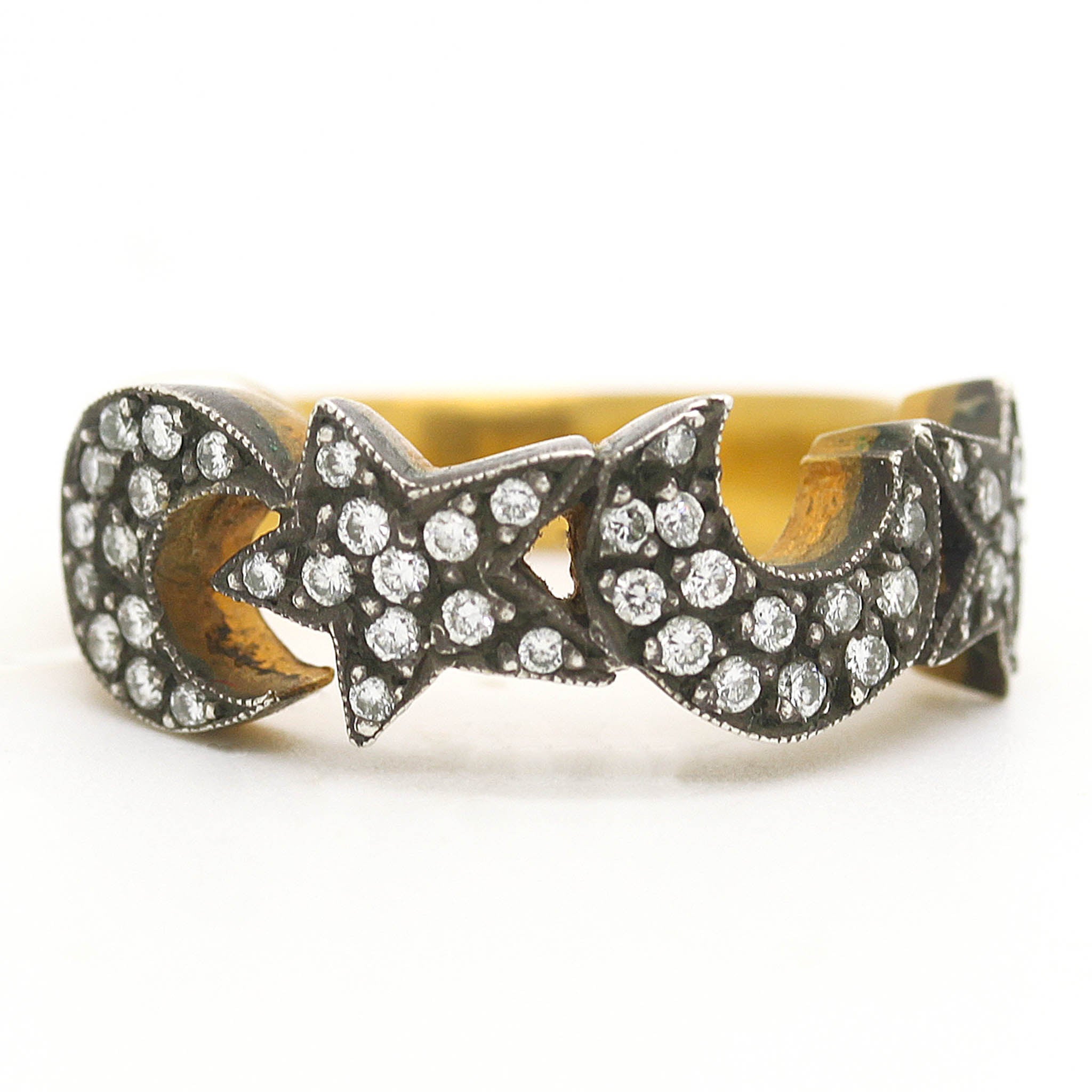 Diamond Crescent Moon & Stars Ring