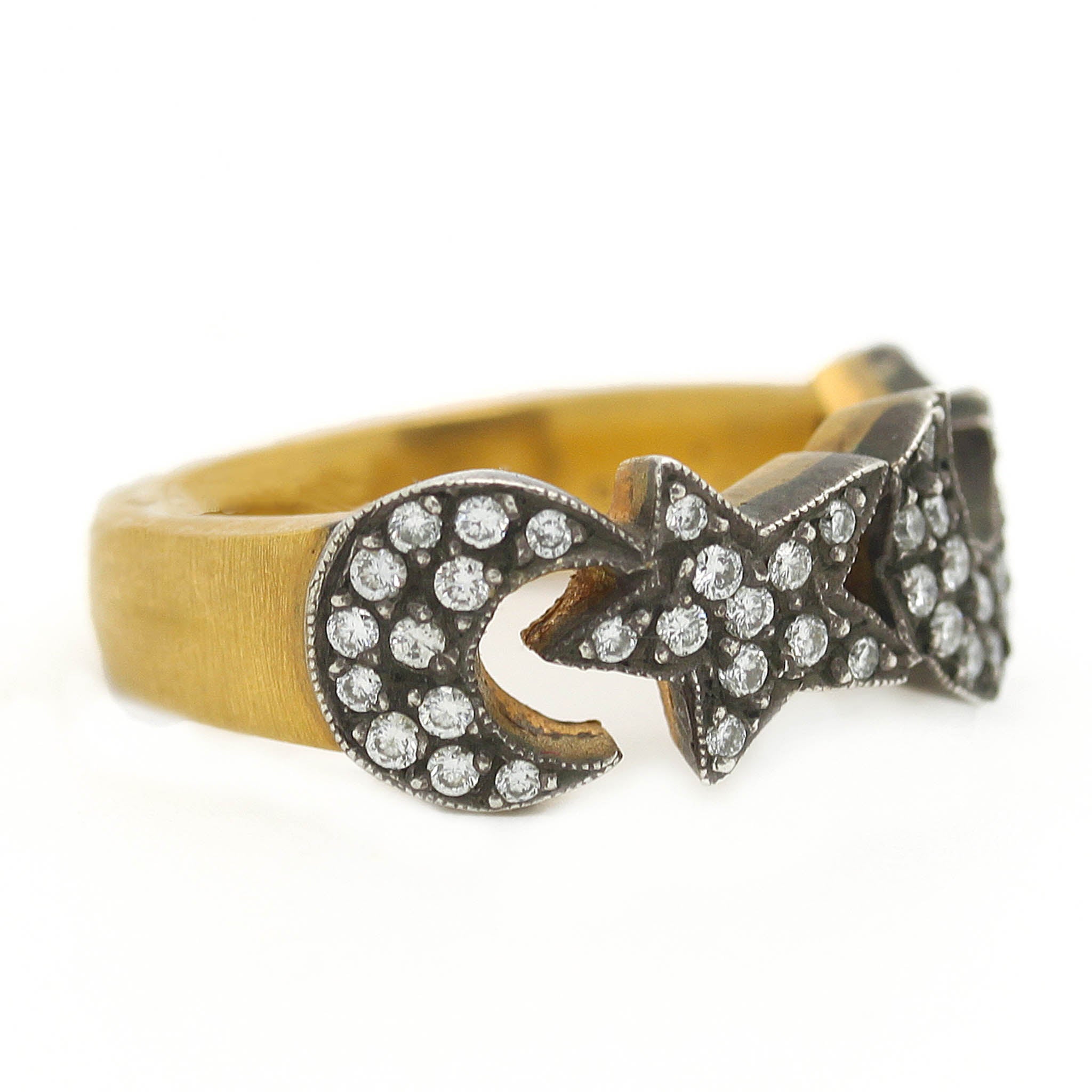Diamond Crescent Moon & Stars Ring