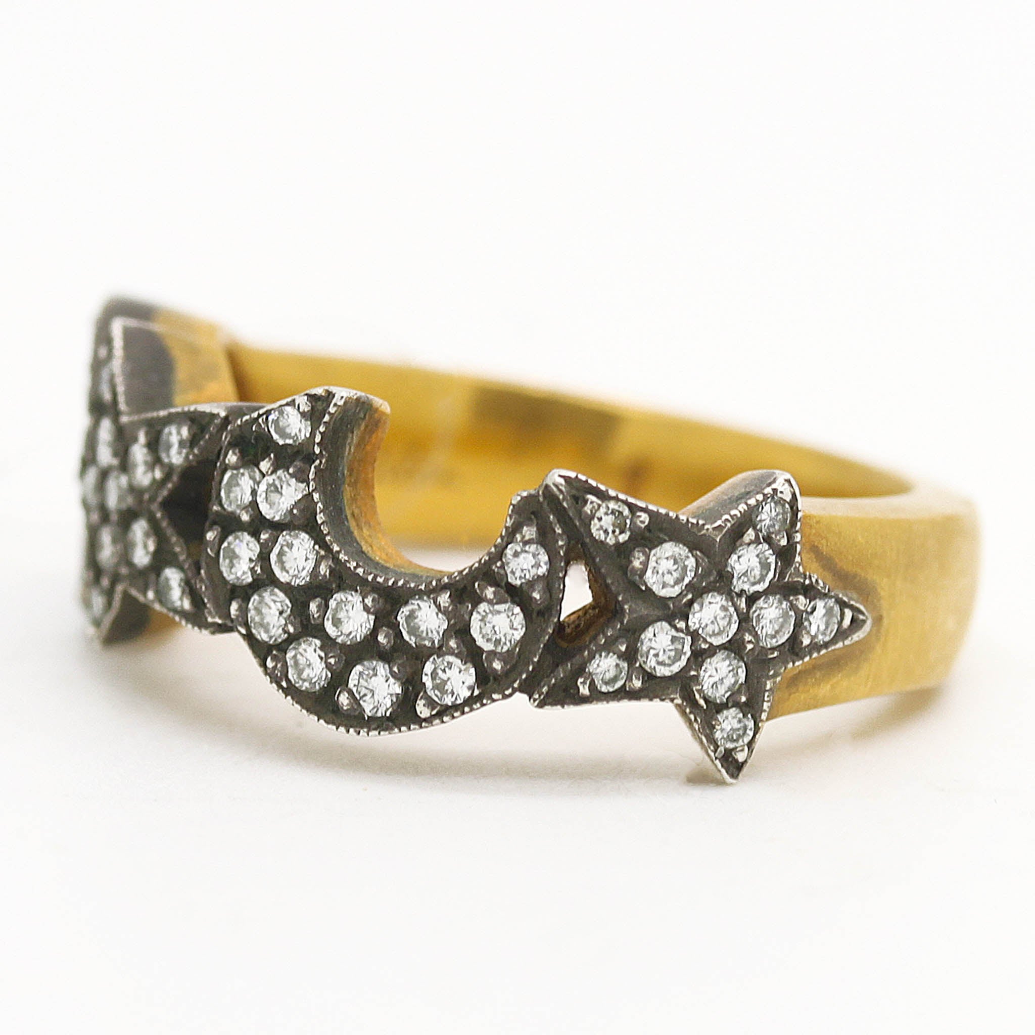 Diamond Crescent Moon & Stars Ring