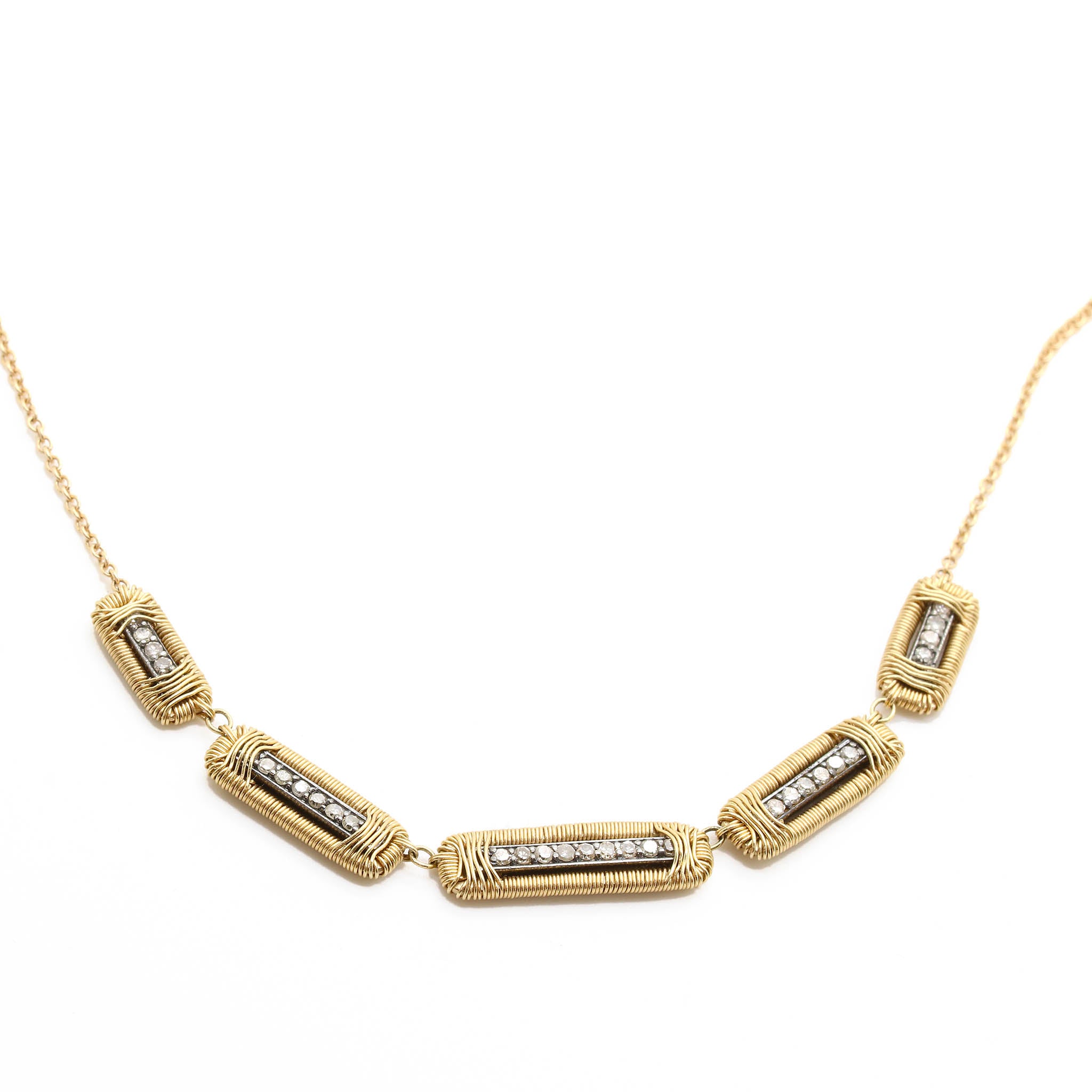 Diamond Necklace In Yellow Gold & Oxidized Silver