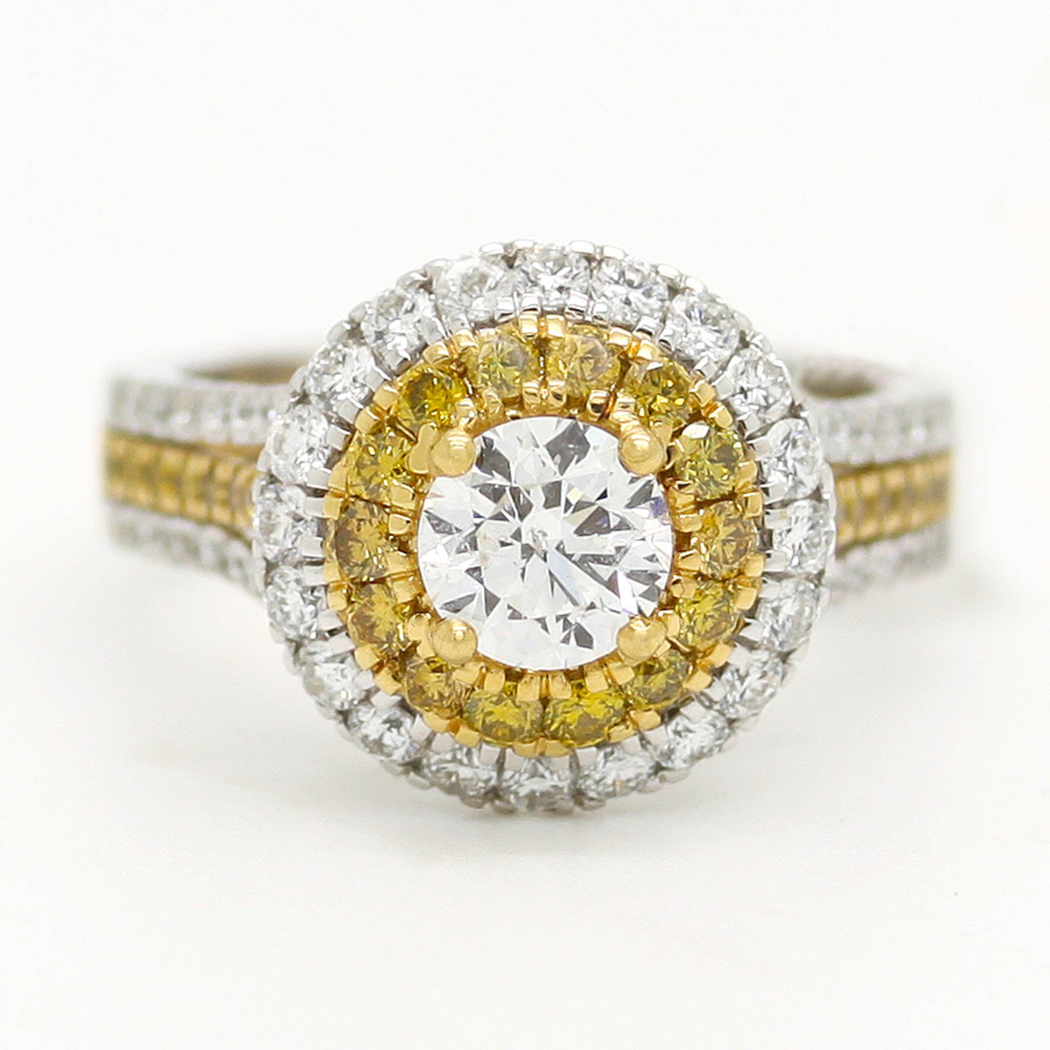 Diamond With Yellow Sapphire Double Halo Ring