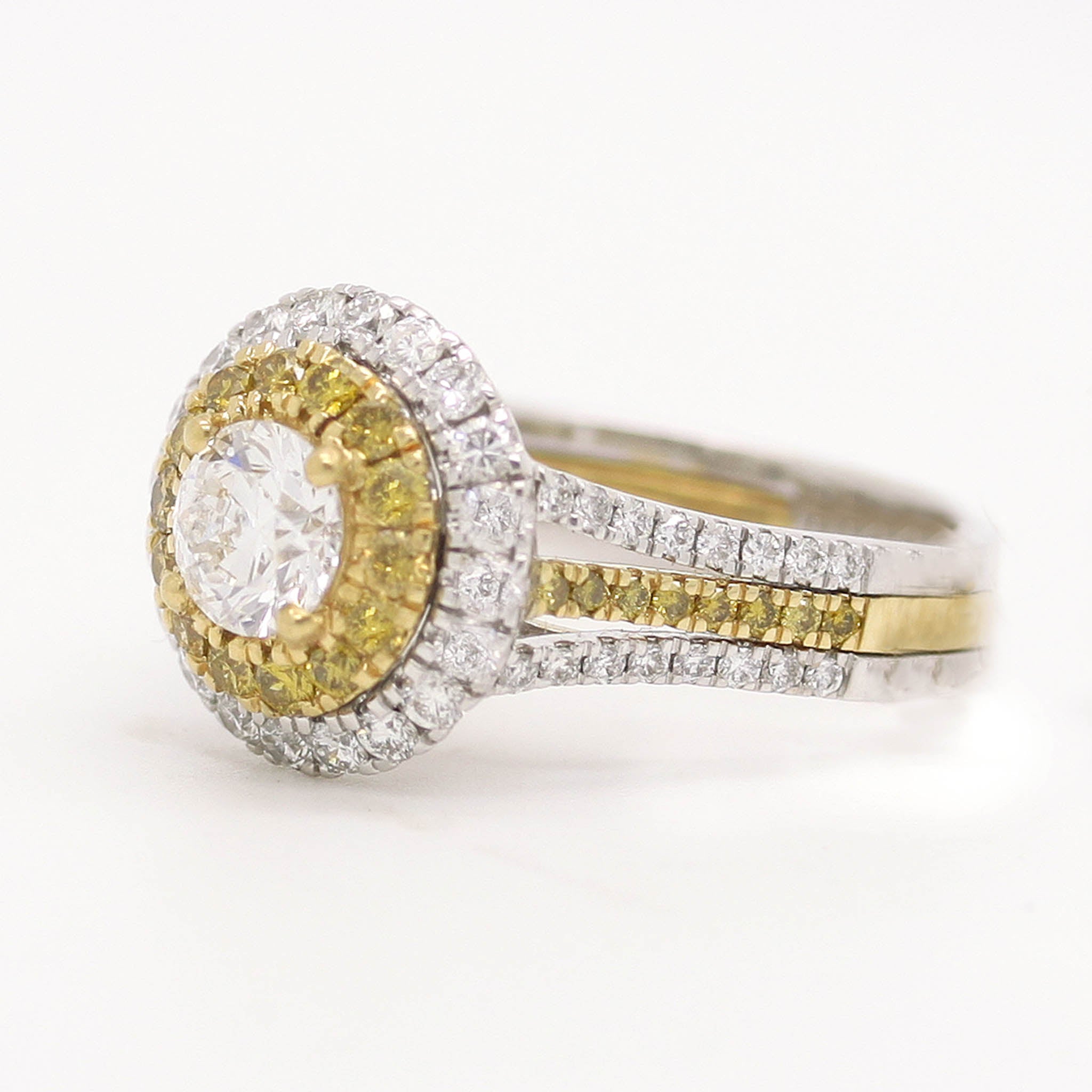 Diamond With Yellow Sapphire Double Halo Ring