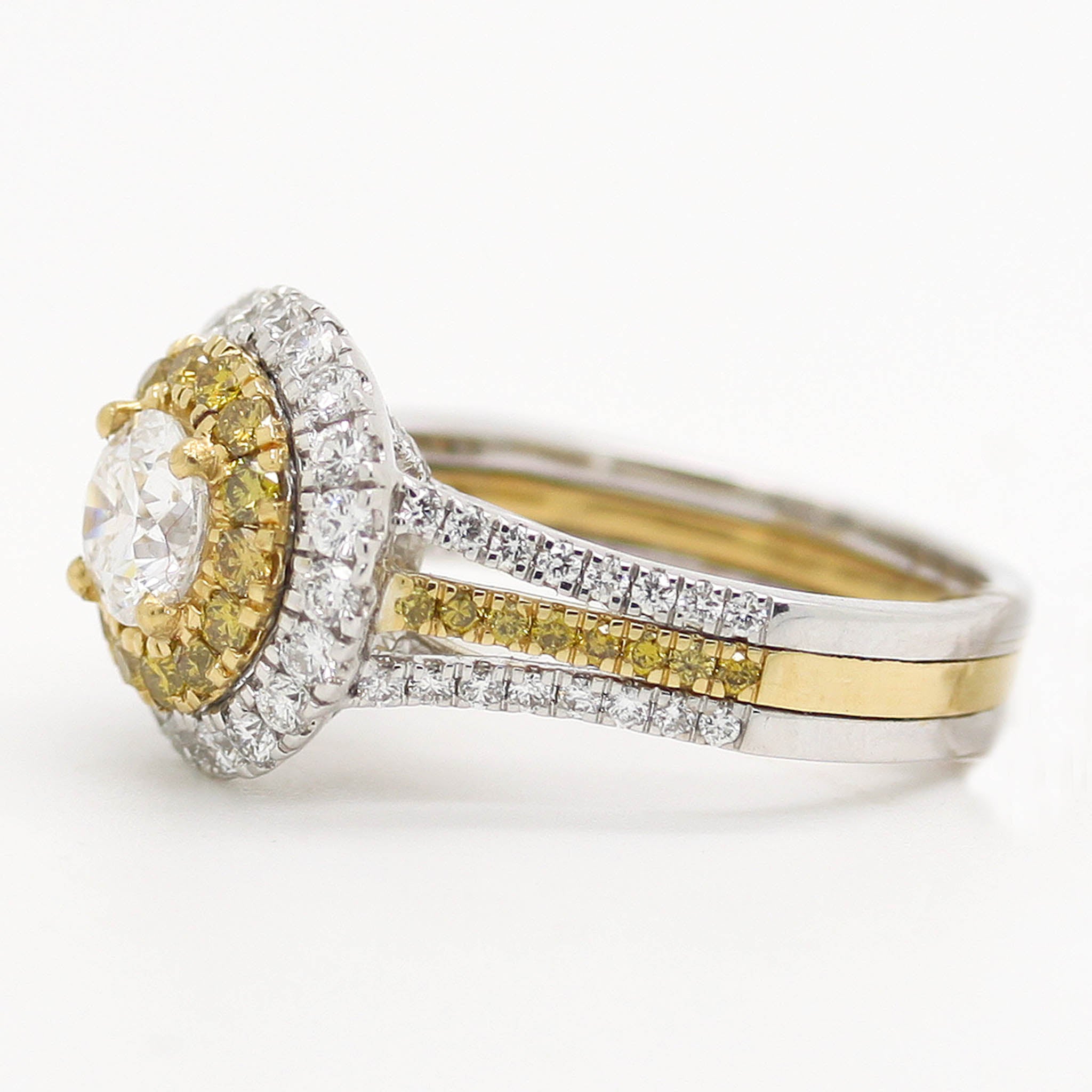 Diamond With Yellow Sapphire Double Halo Ring