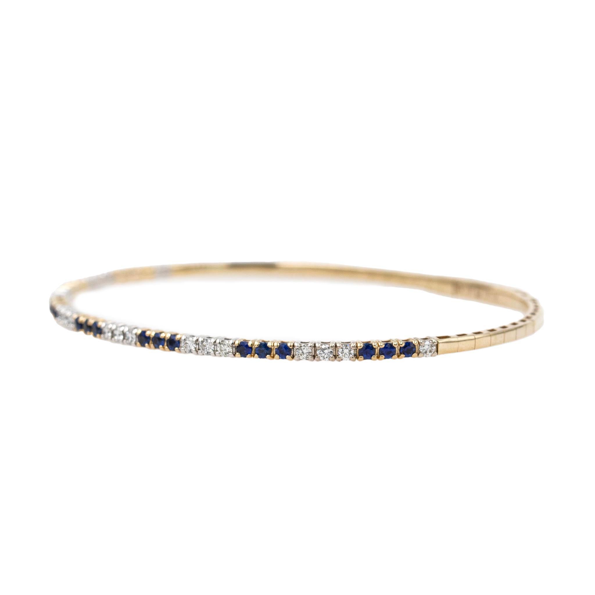Alternating Three Sapphire Three Diamond Flexi Bangle Bracelet