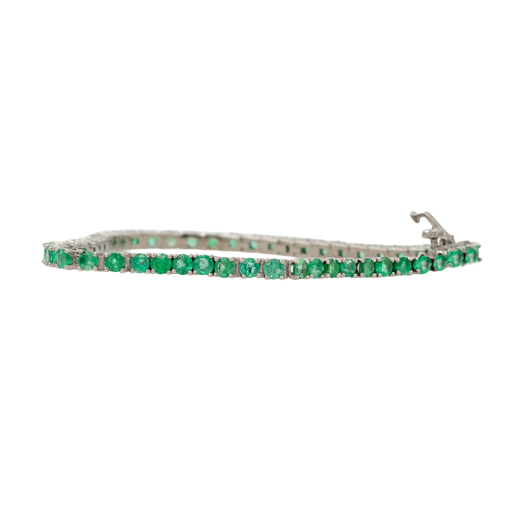 Round Emerald Line Bracelet In Silver