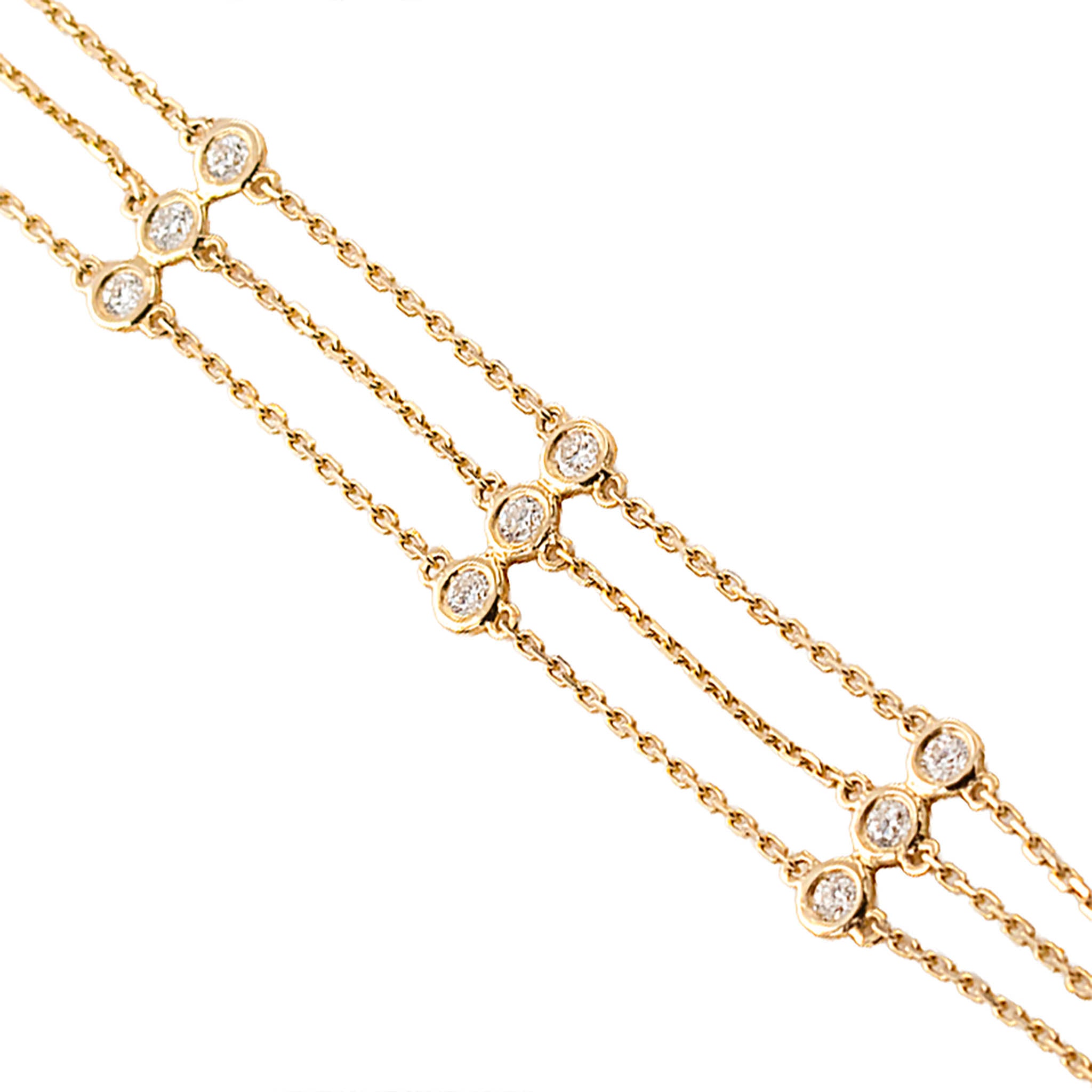 Three Chain Row Bracelet With Bezel Set Diamonds