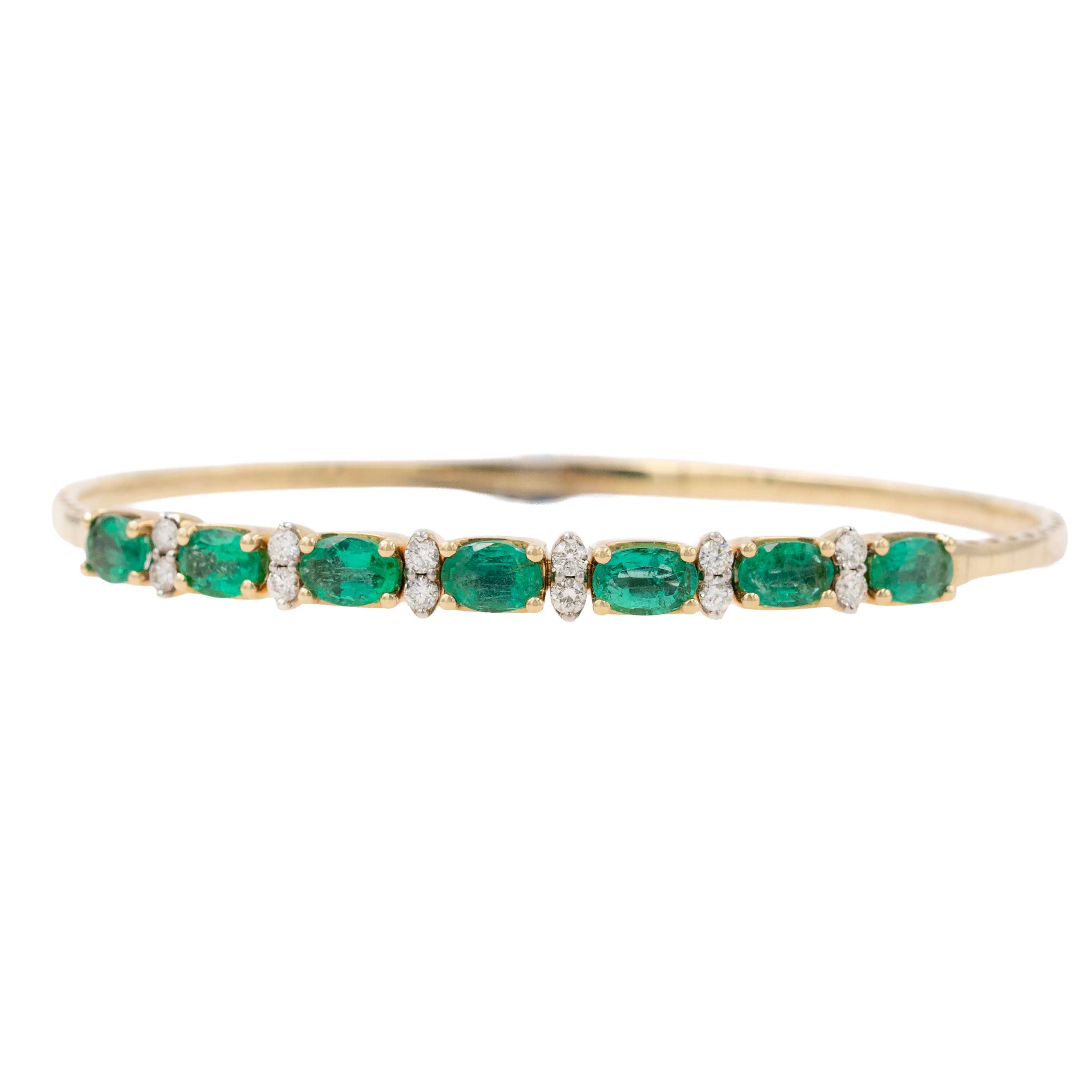 Oval Emerald And Diamond Flexi Bangle Bracelet