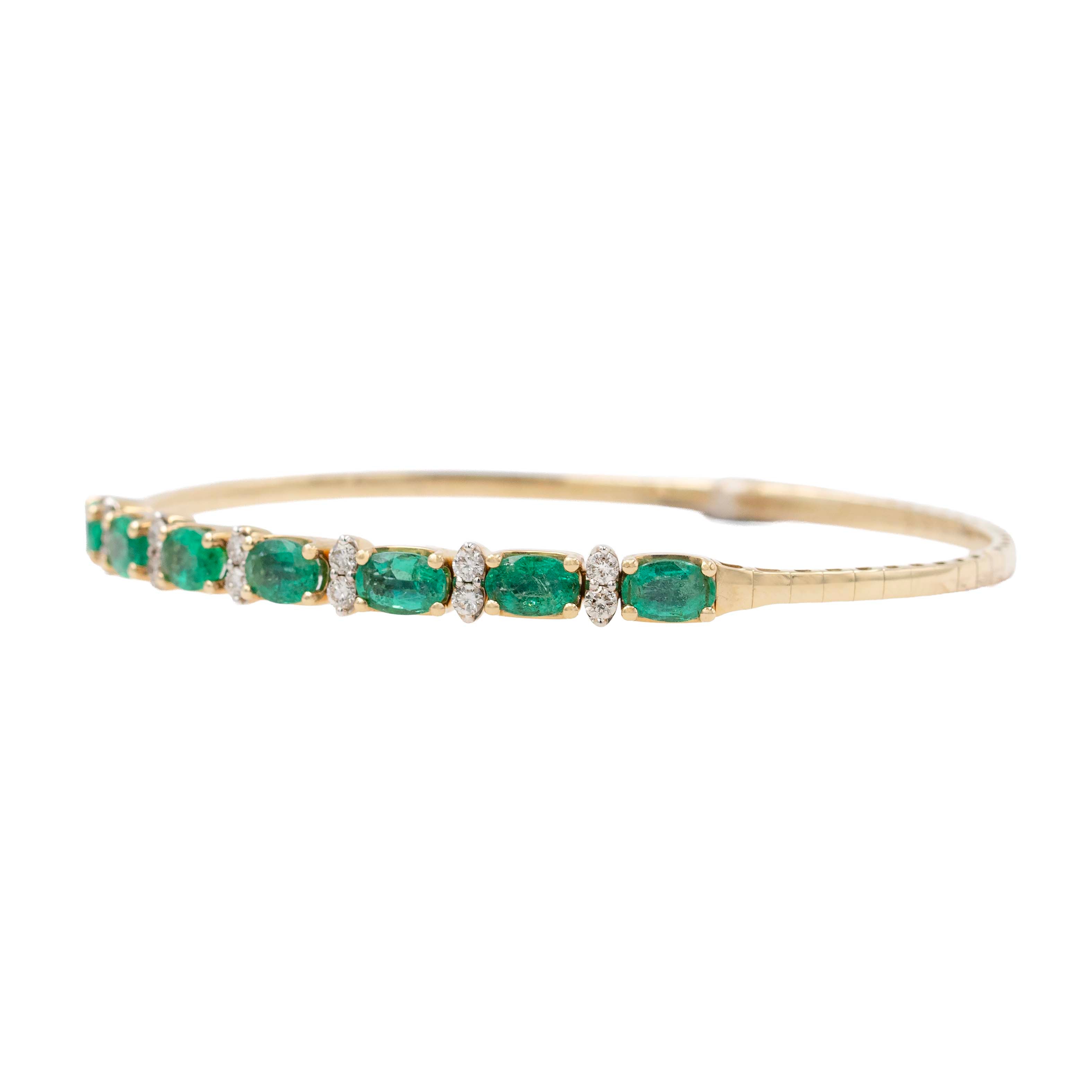 Oval Emerald And Diamond Flexi Bangle Bracelet