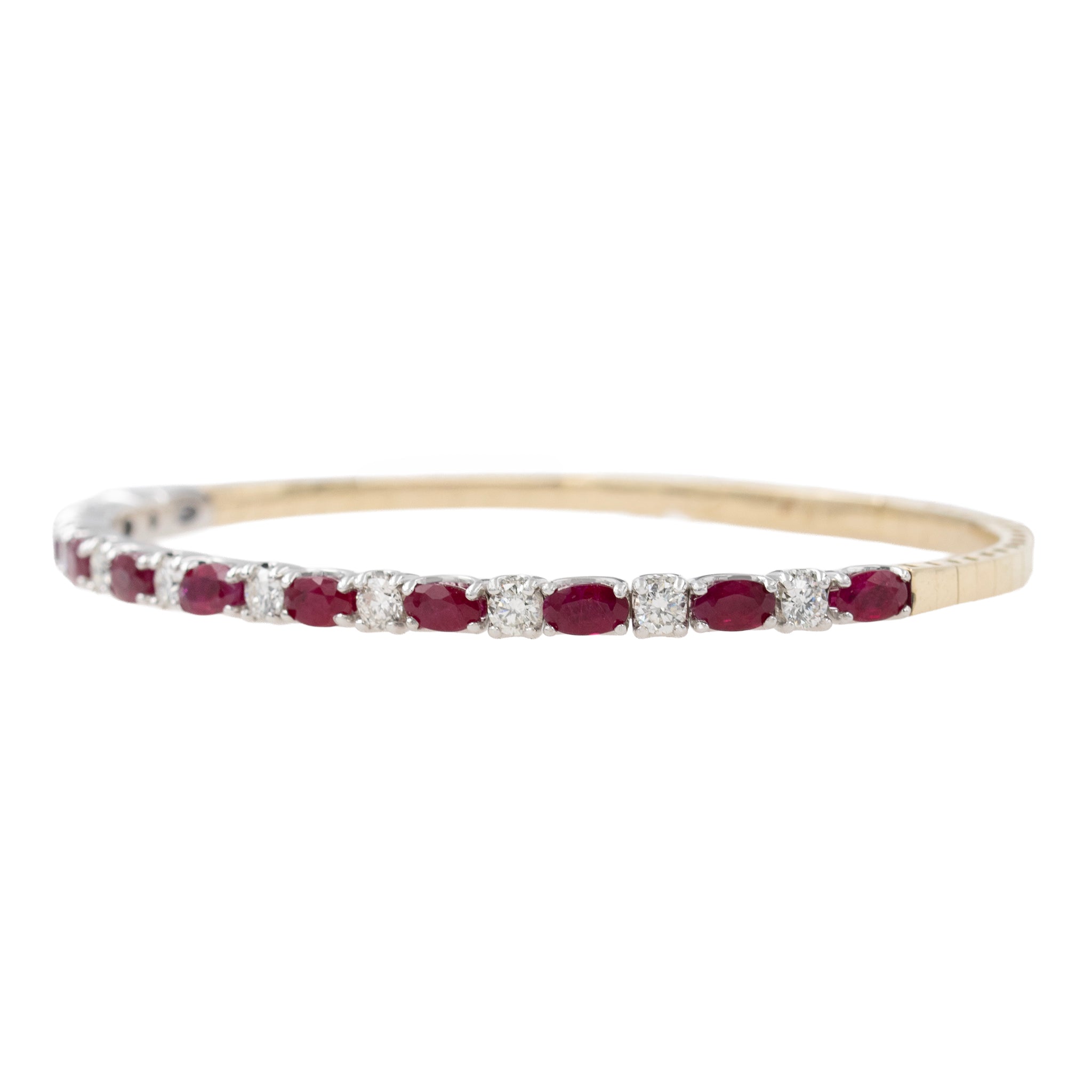 Alternating Oval Rubies And Round Diamonds Flexi Bangle Bracelet