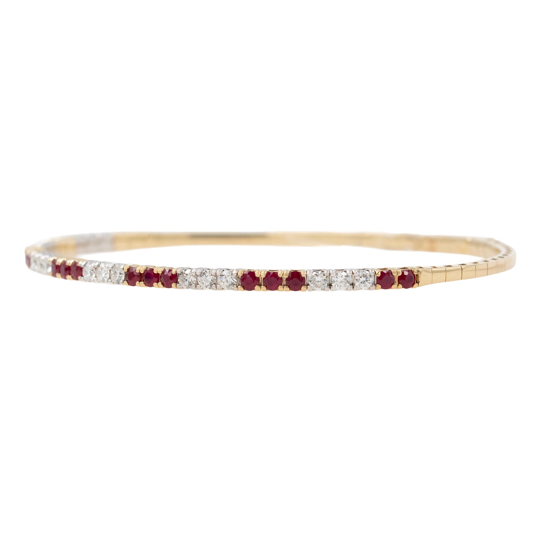 Alternating Groups Of Ruby And Diamonds Flexi Bangle Bracelet