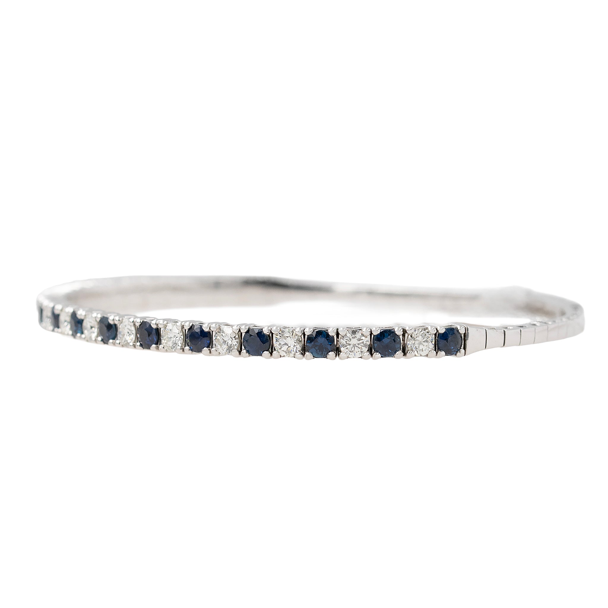 Alternating Sapphire And Diamonds In White Gold Flexi Bangle Bracelet