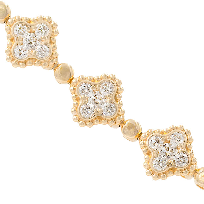 Diamond Clover With Beading Line Bracelet