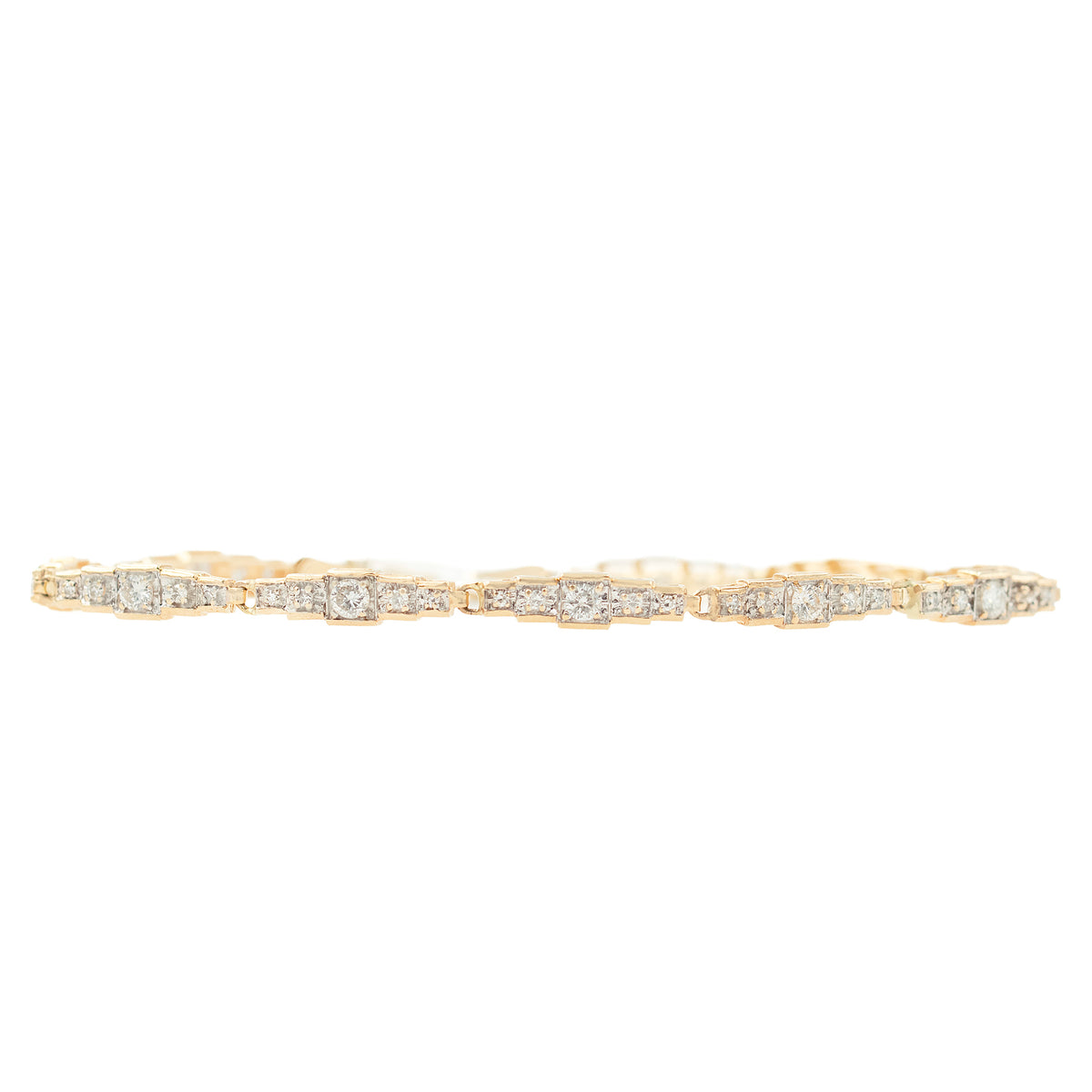 Estate Round Diamond In Box Link Line Bracelet