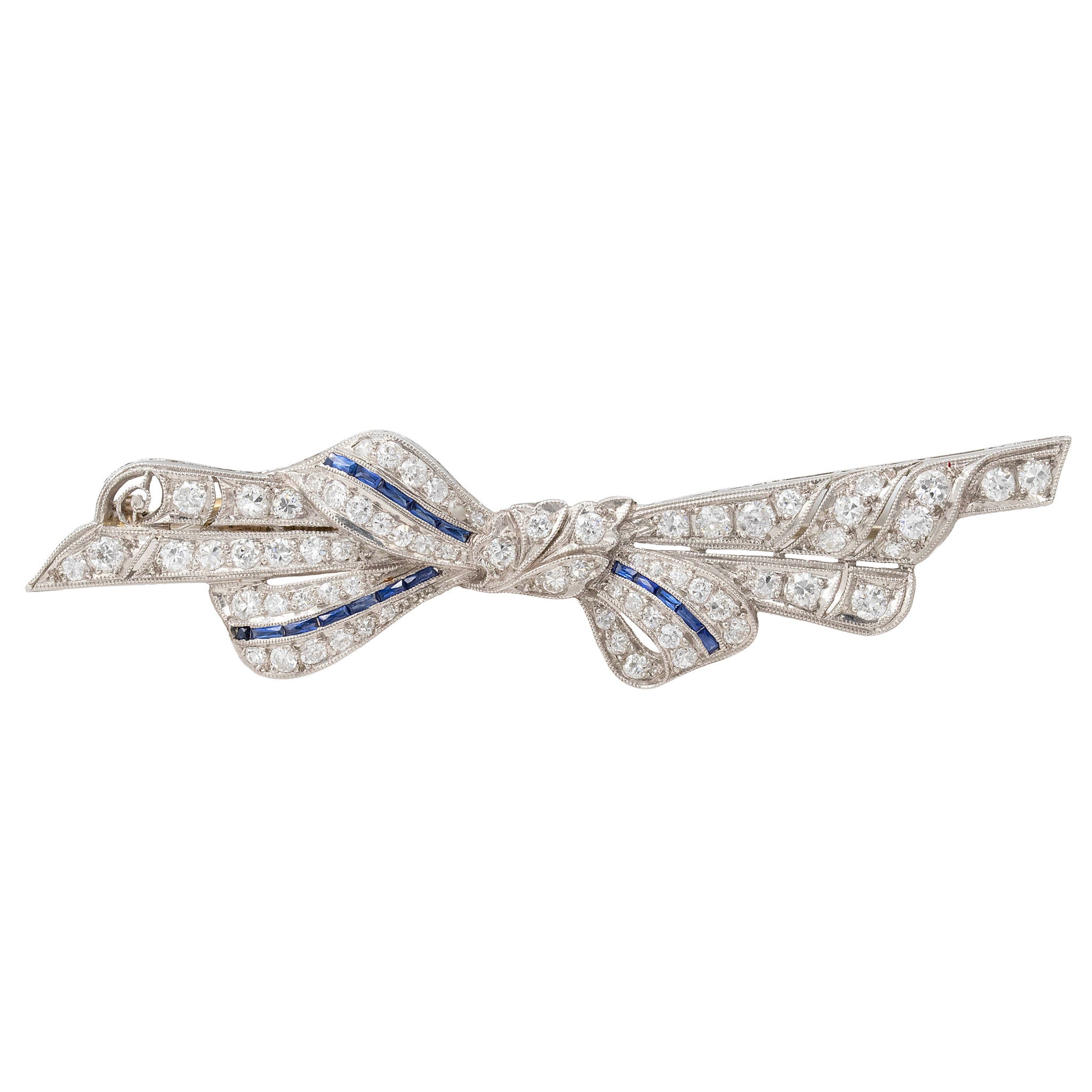Estate Diamond And Sapphire Bow Pin