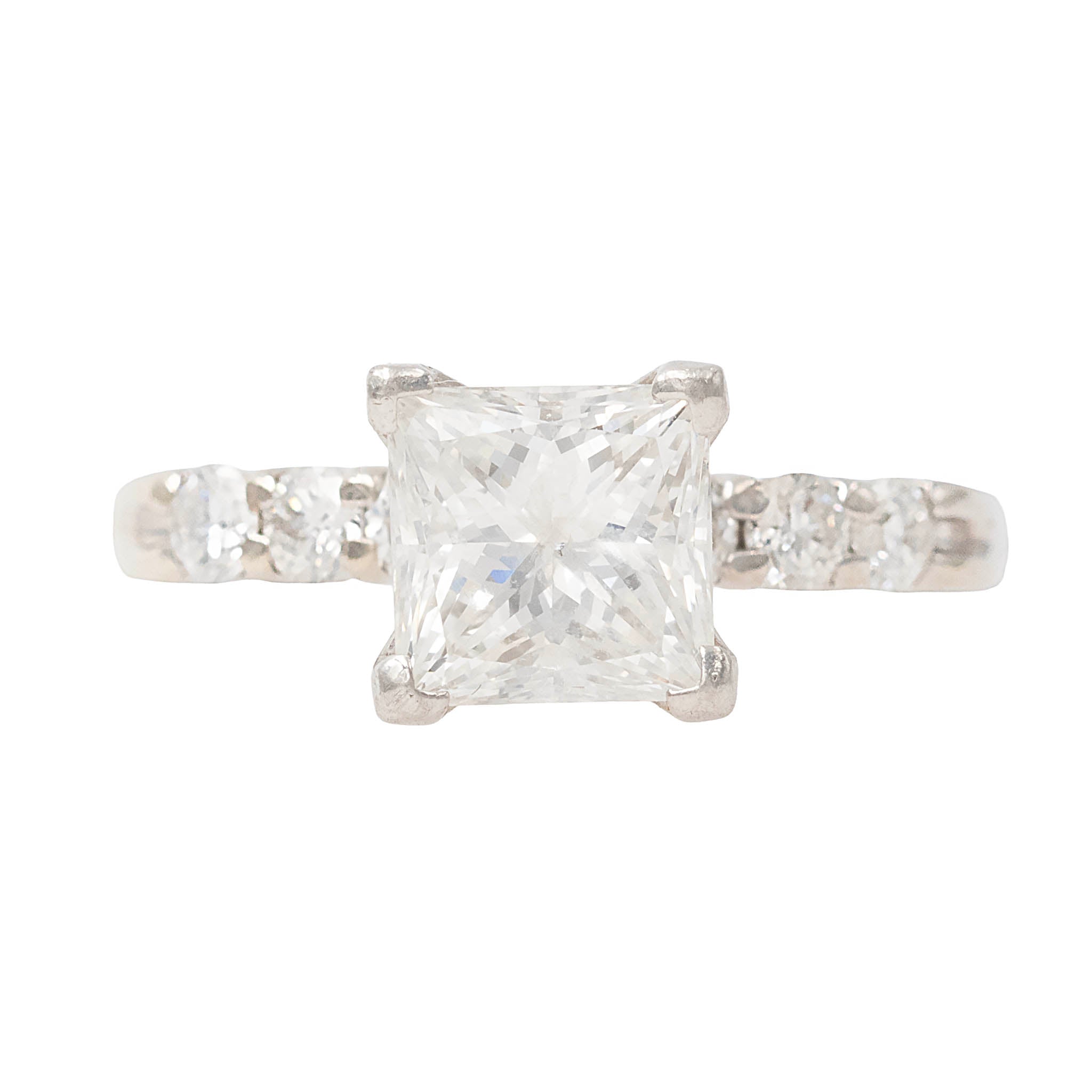 Princess Cut Diamond Engagement Ring With Round Diamonds On Shank