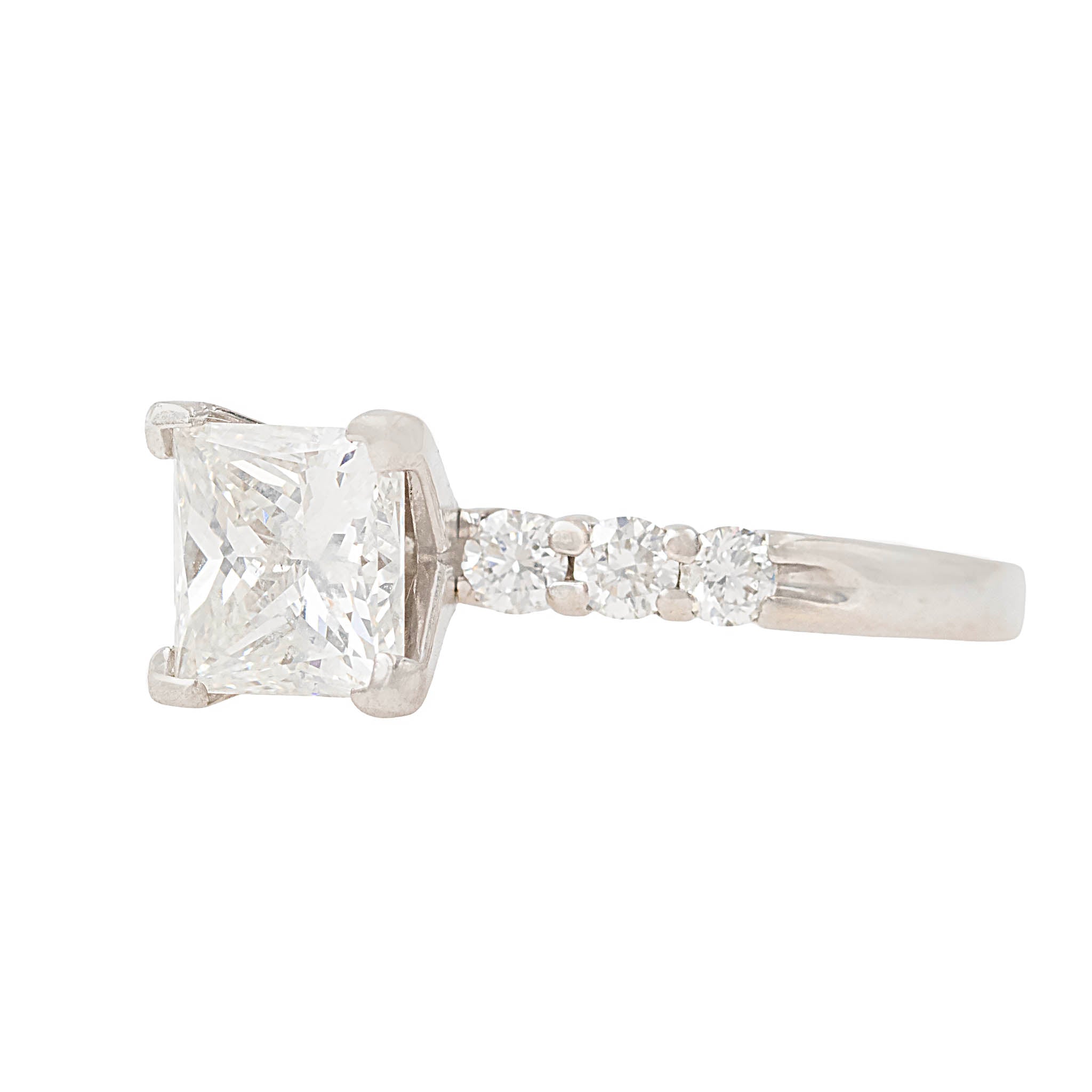 Princess Cut Diamond Engagement Ring With Round Diamonds On Shank