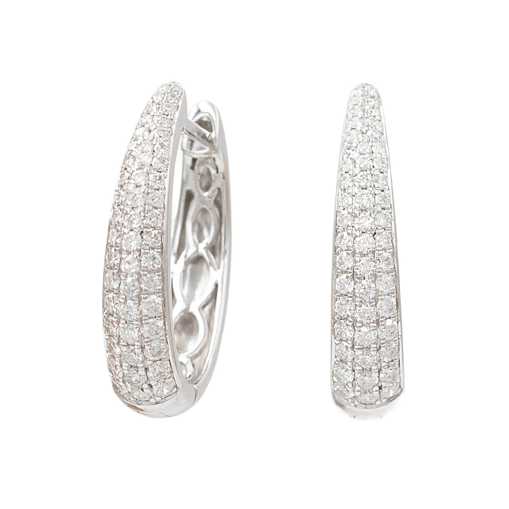 Oval Pave Diamond Hoop Earrings In White Gold