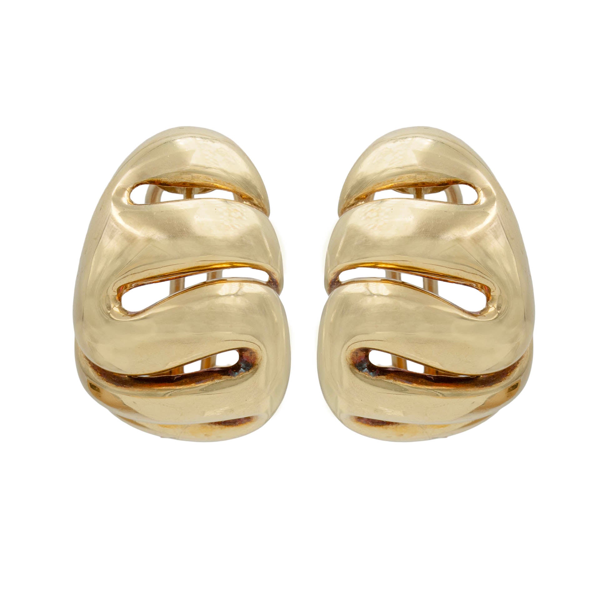 Yellow Gold Curving Contemporary Button Earring