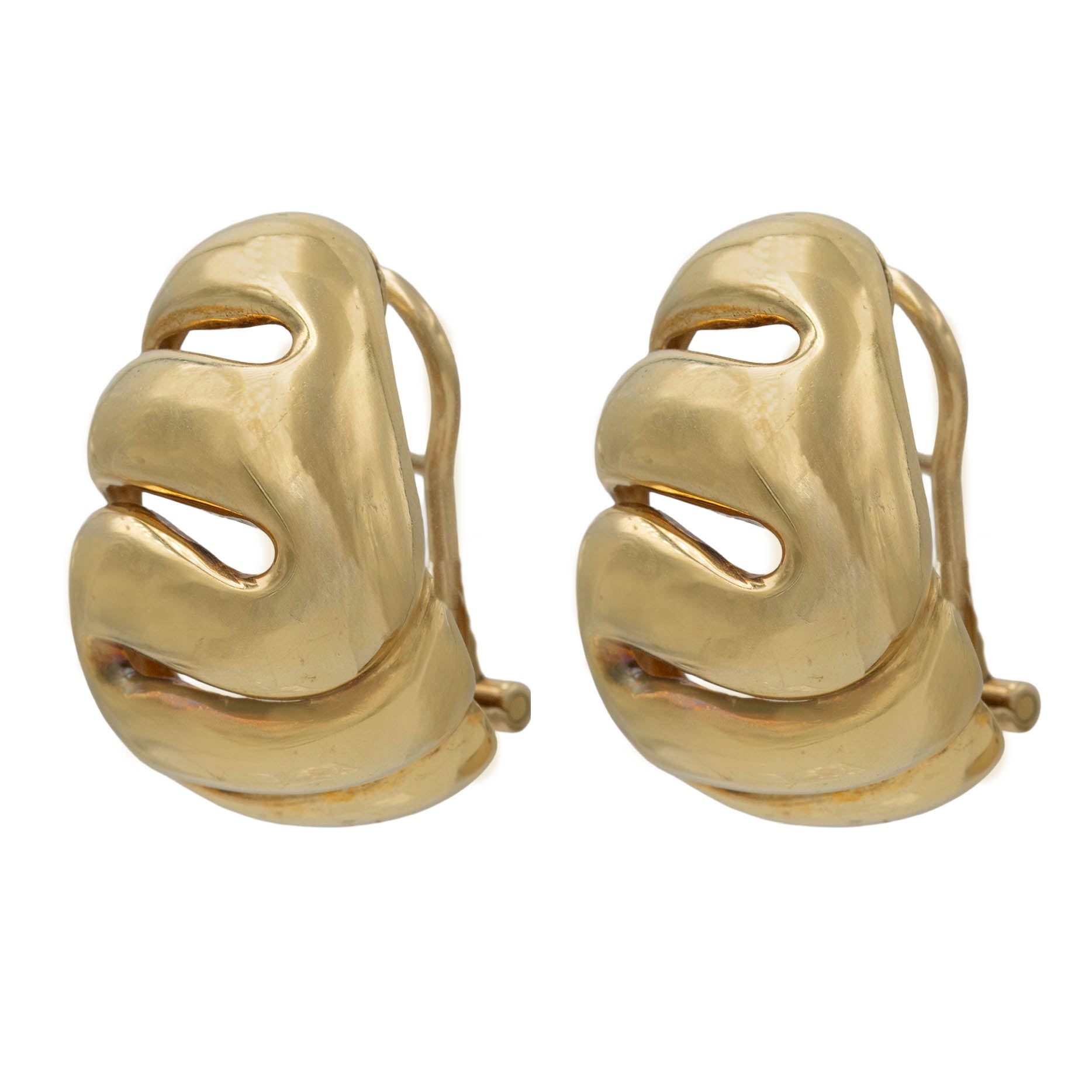 Yellow Gold Curving Contemporary Button Earring