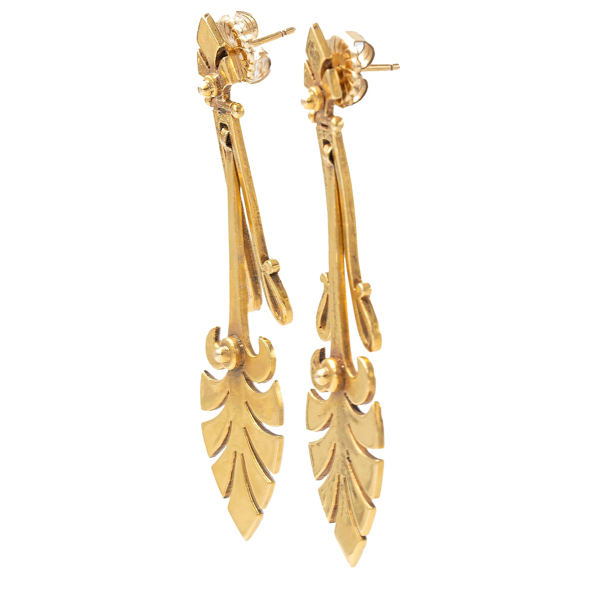 Victorian Style Long Yellow Gold Drop Earrings