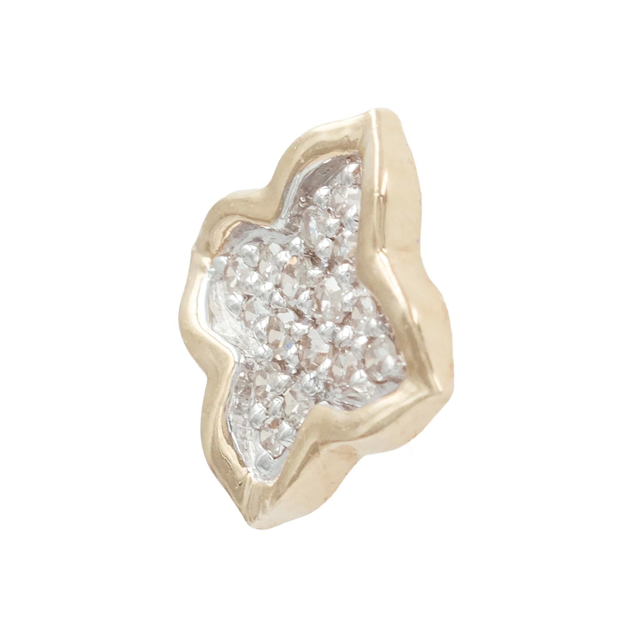 Small Pave Diamond Clover Stud Earring With Yellow Gold Edges