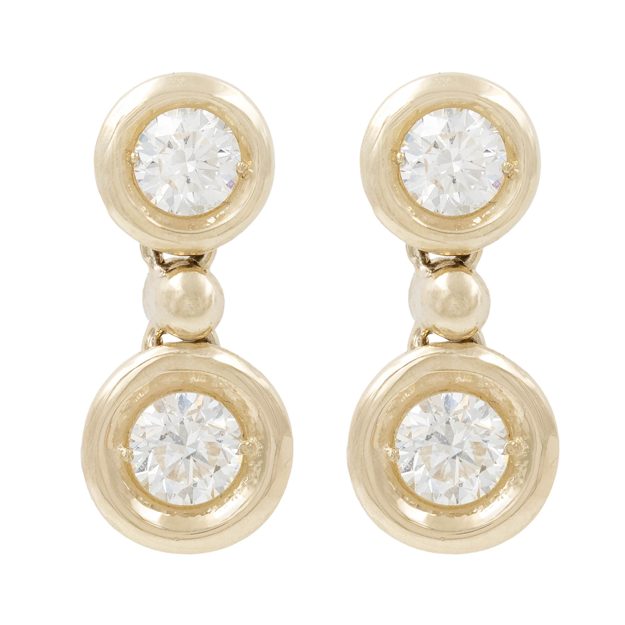 Bezel Set Double Diamond Drop Earrings
