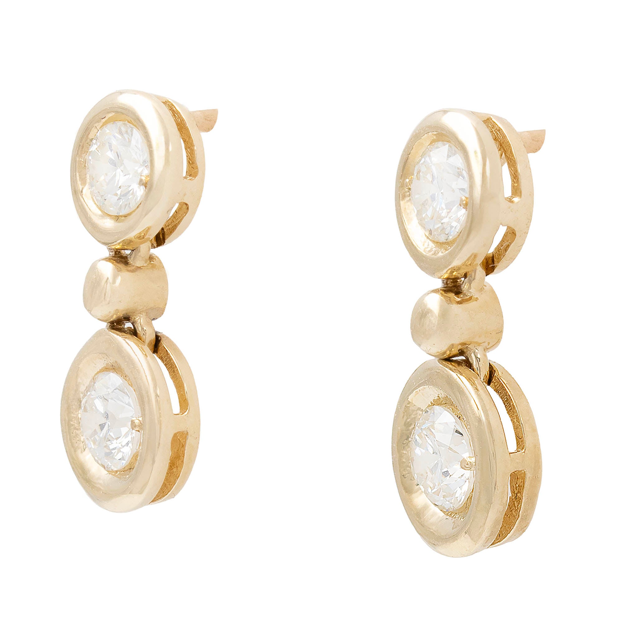 Bezel Set Double Diamond Drop Earrings