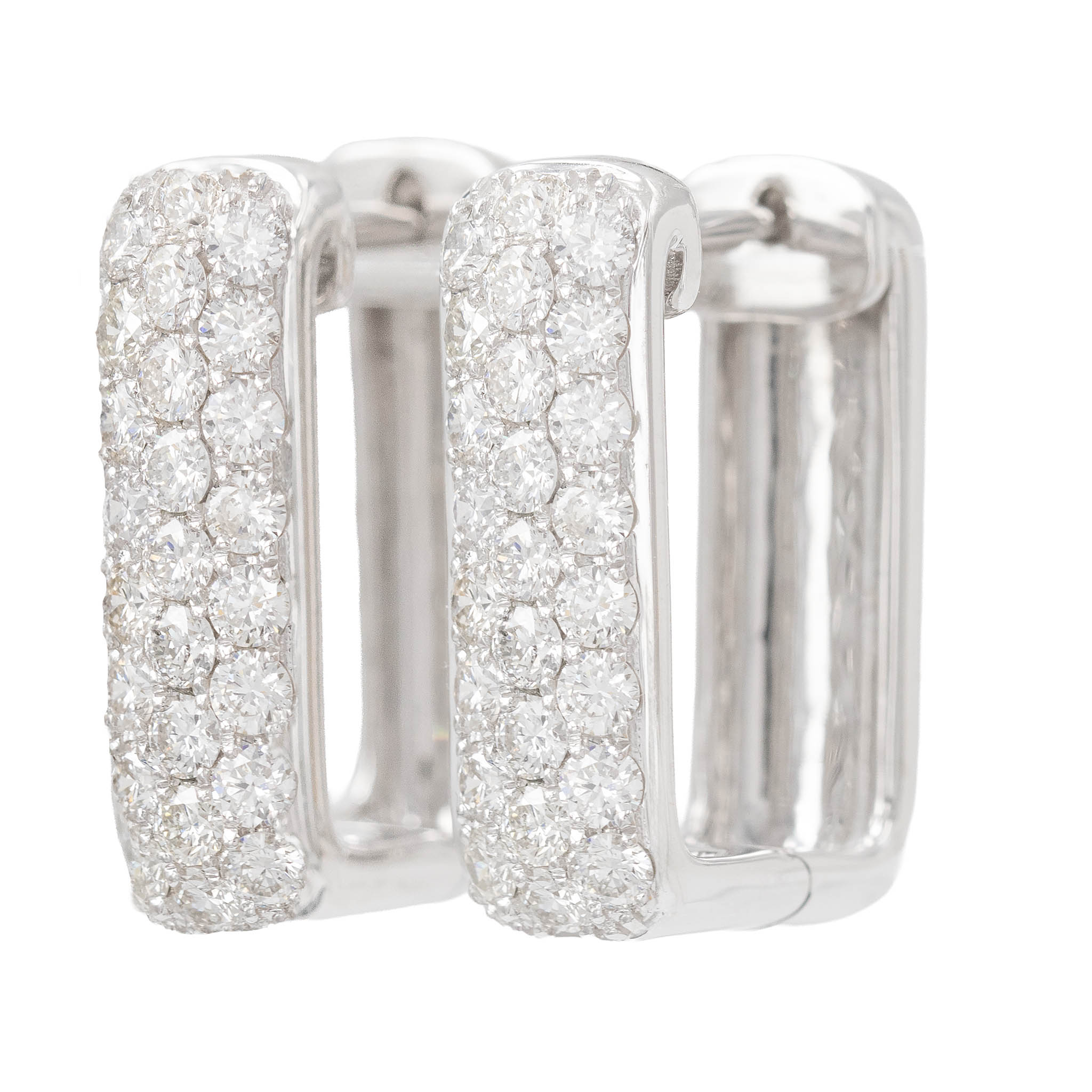 Rectangular Pave Diamond Hoop Earrings