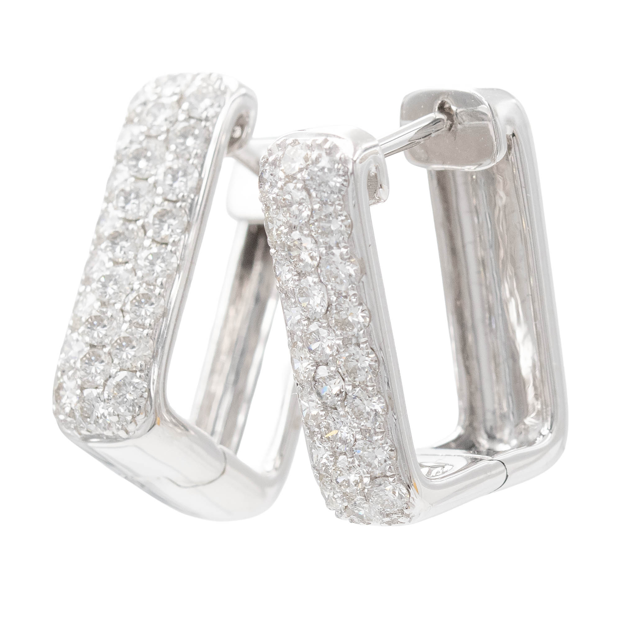 Rectangular Pave Diamond Hoop Earrings