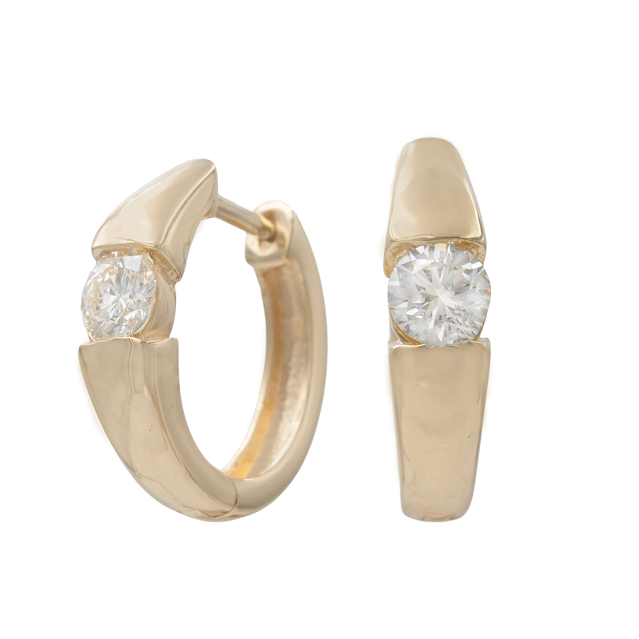 Wide Graduating Hoop Earrings With Tension Set Round Diamond