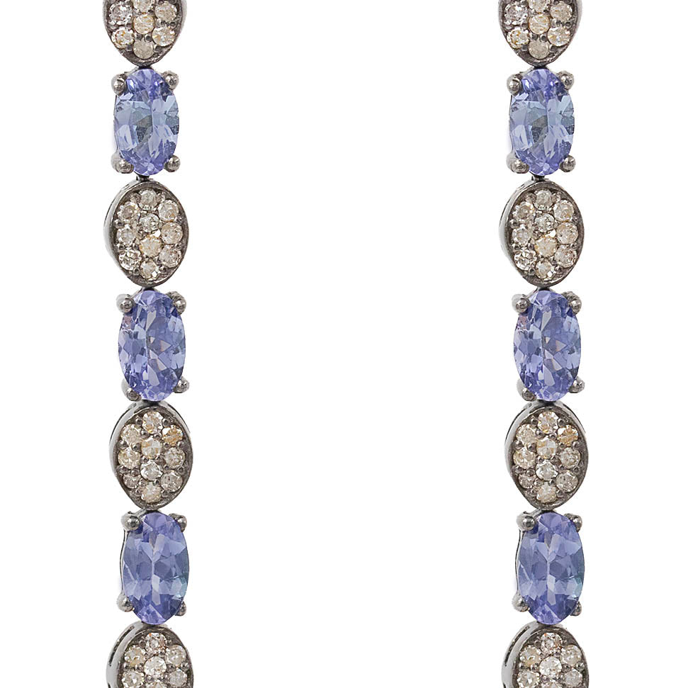 Sapphire And Rose Cut Diamond Cluster Drop Line Earrings In Silver