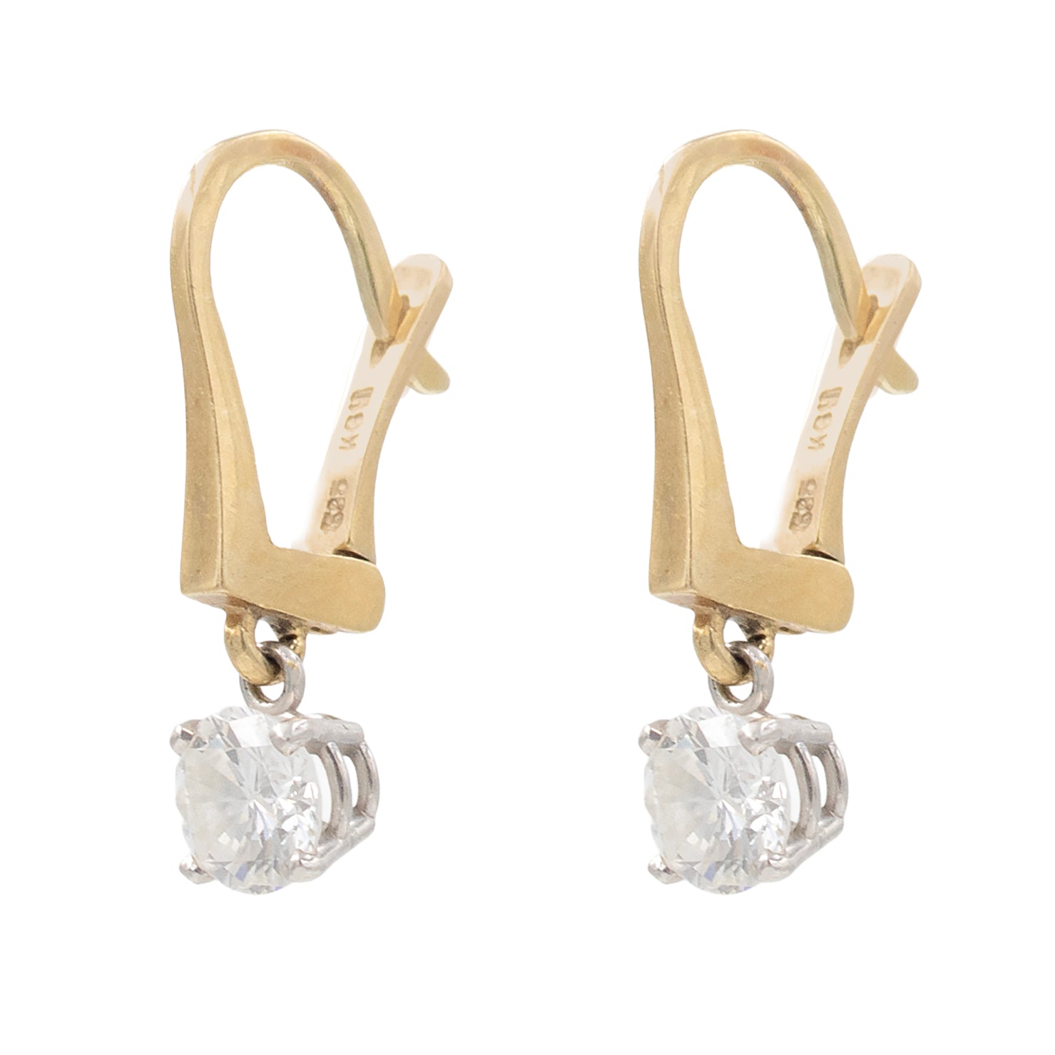 Round Diamond Drop On Lever Back Earring