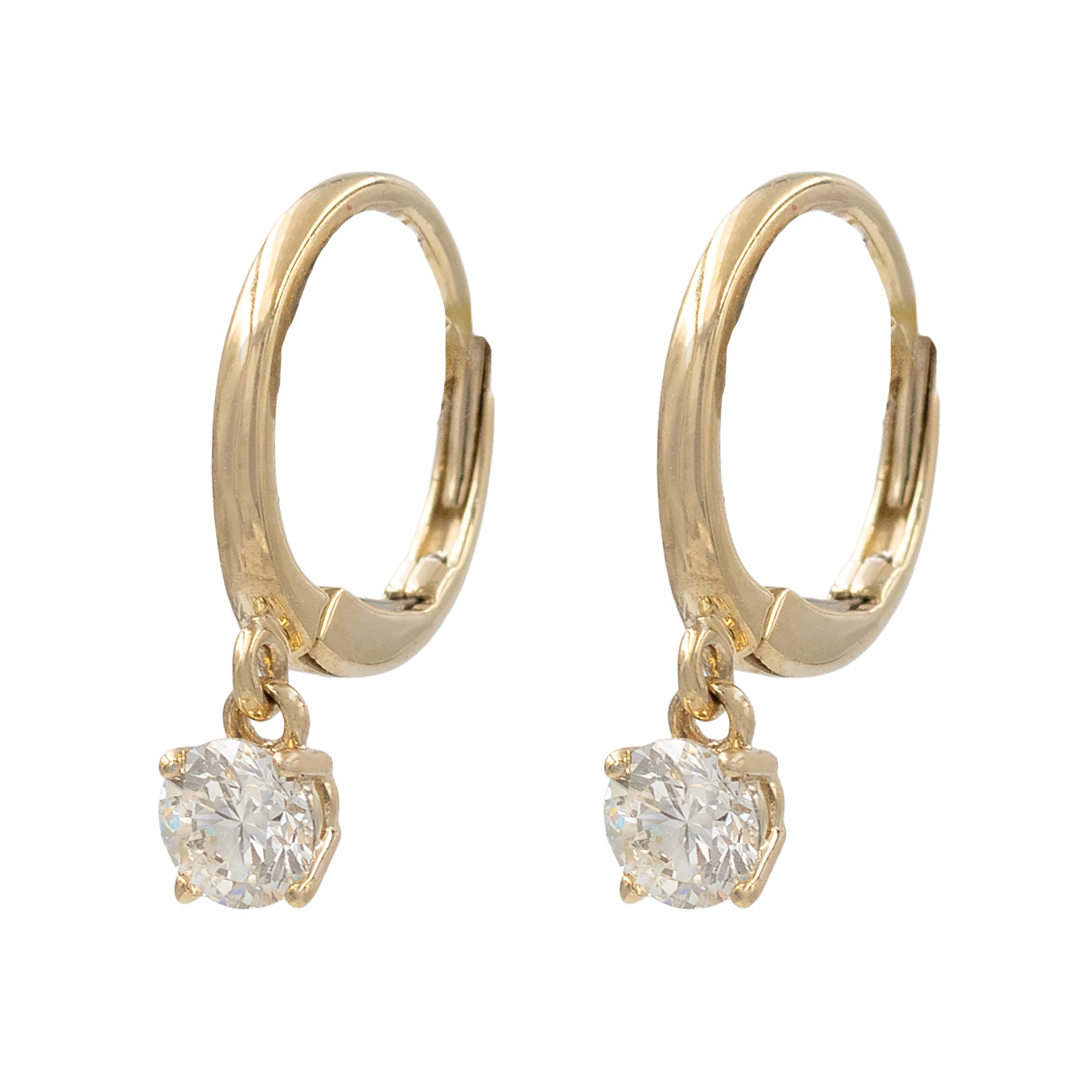 Round Diamond Drop On Round Lever Back Earring