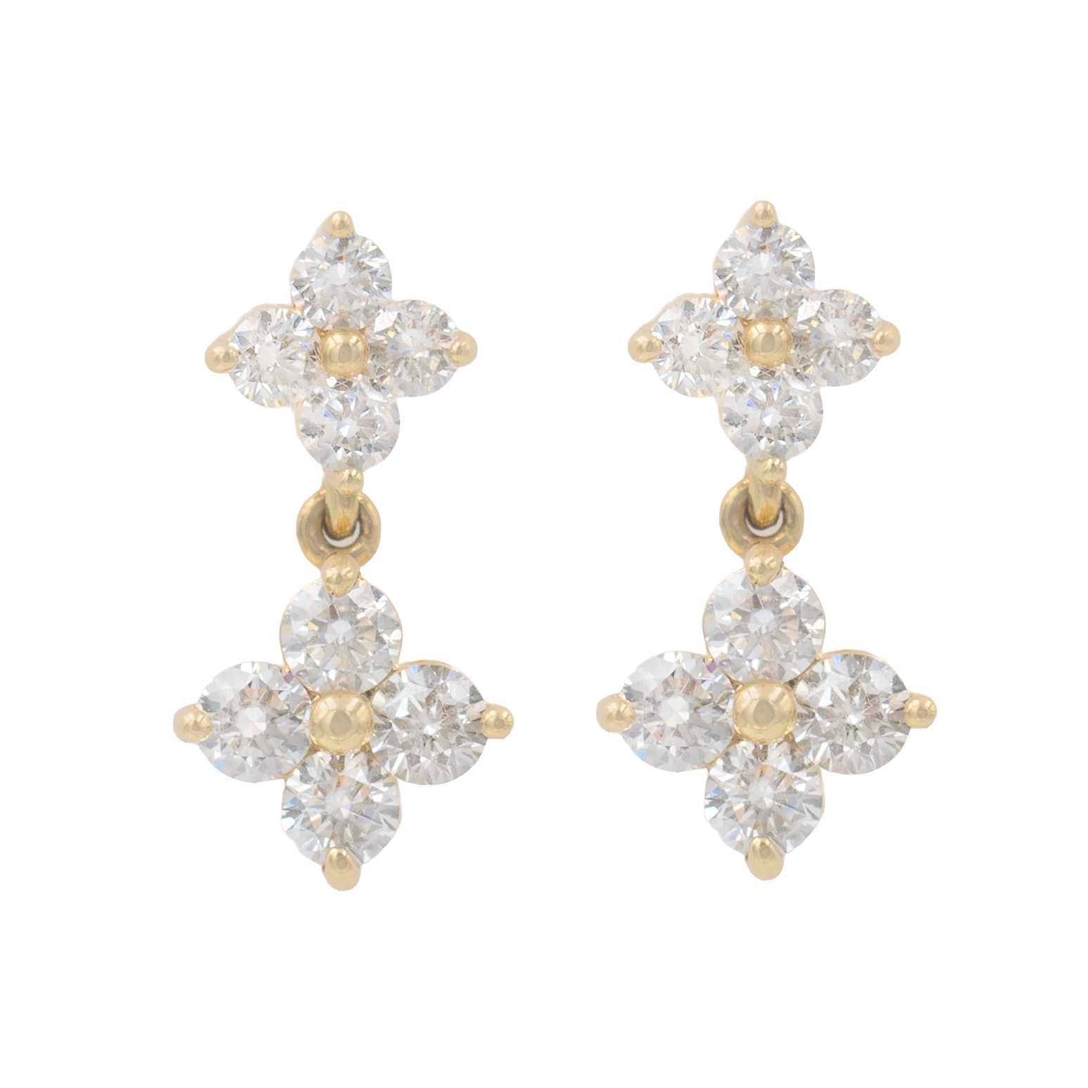 Double Diamond Clover Drop Earring